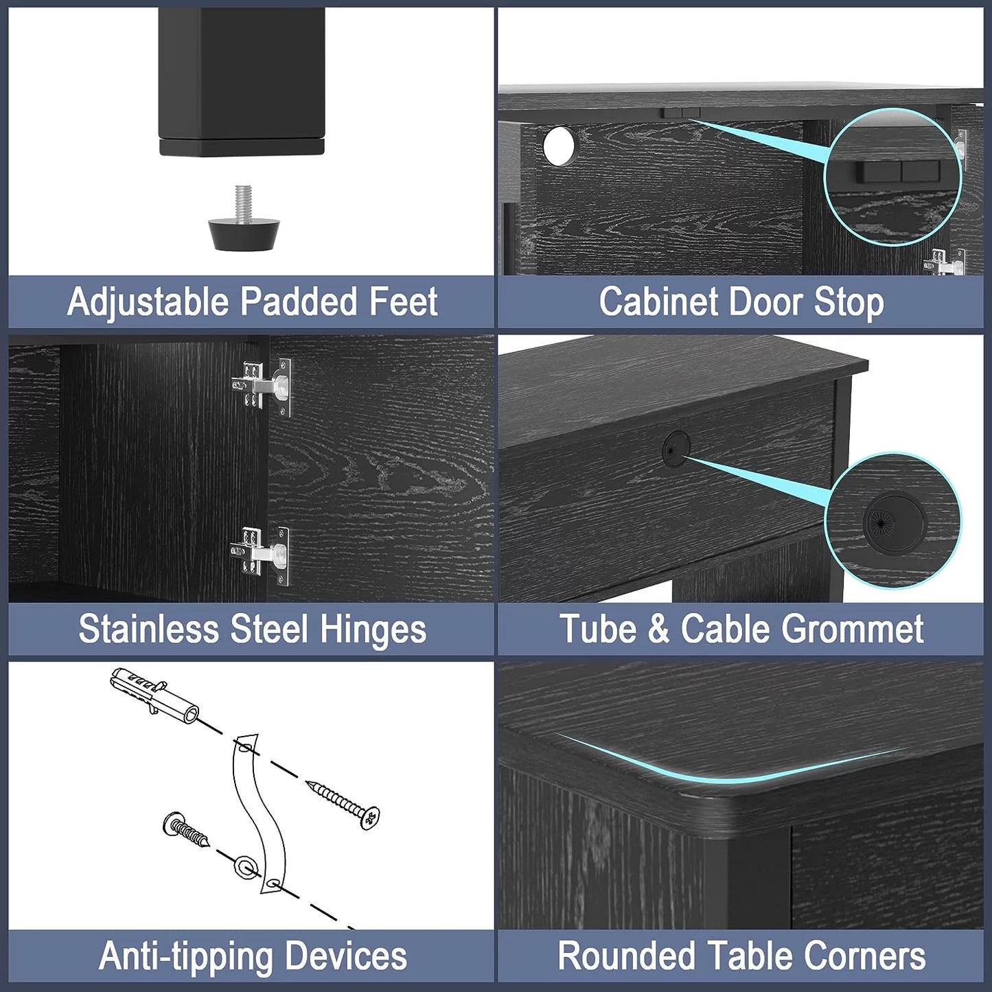 Tolead Metal Fish Aquarium Tank Stand with Cabinet, Accessories Storage, 18.9" D x 36.6" W Tabletop, Black
