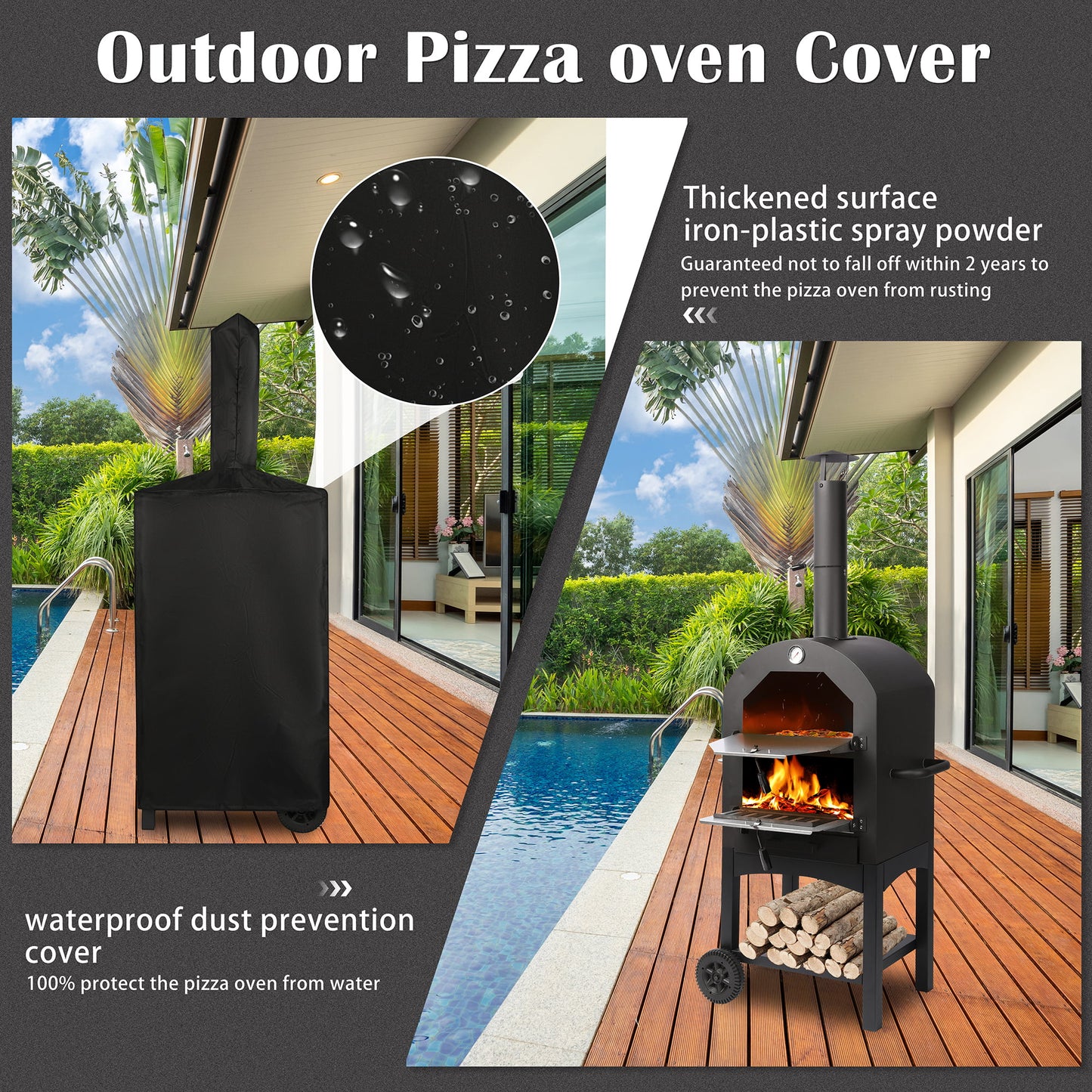 Tolead Outdoor Wood Burning Pizza Oven with Waterproof Cover, Black