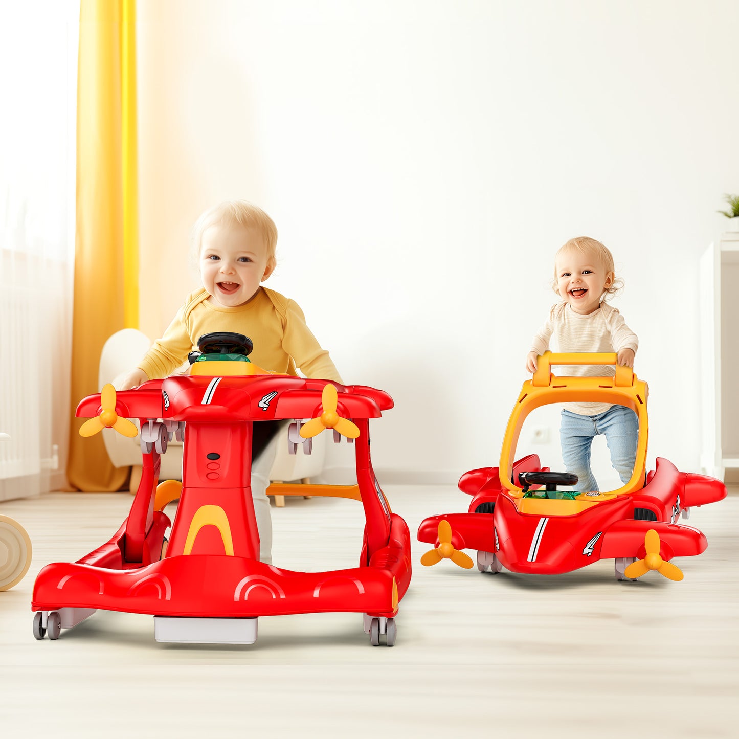 Tolead 4-in-1 Foldable Baby Walker, Activity Push Walker for 6-18 months, 24" x 29" x 22",Red