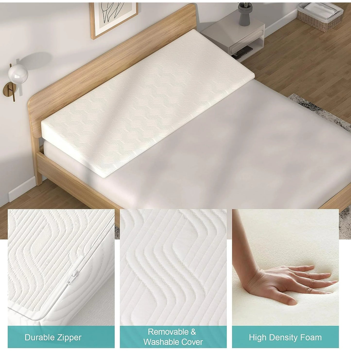 Tolead 7.5 Inch Bed Inclined Mattress Topper Wedge Pillow with Washable Cover, Sleeping