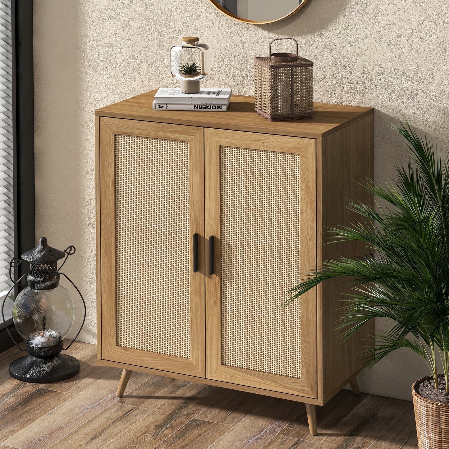 Tolead Wood Sideboard Buffet Cabinet, Rustic Modern, Rattan Doors, 2 Pack, 33 x 15.5 x 27 in