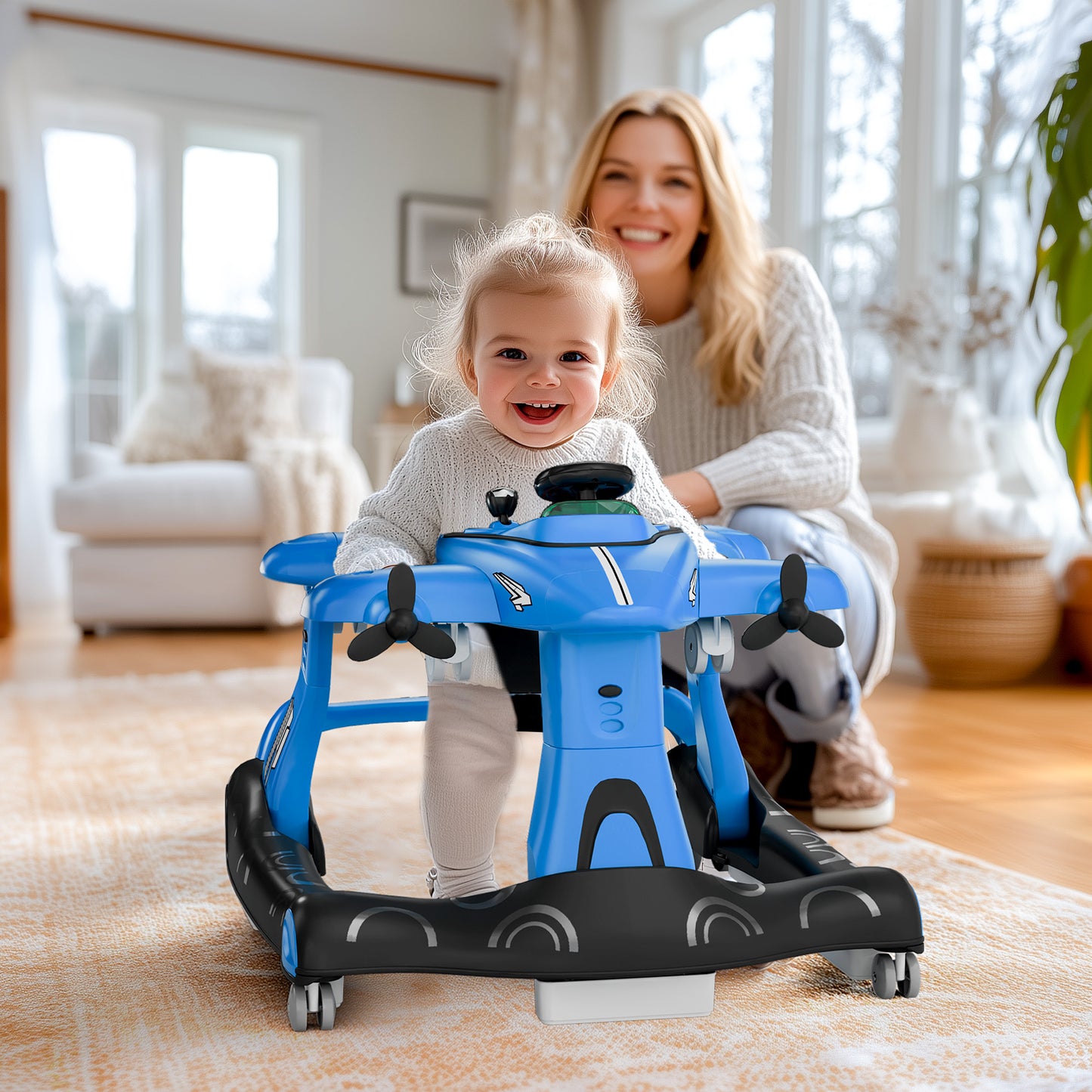 Tolead 4-in-1 Foldable Baby Walker, Activity Push Walker for 6-18 months, 24" x 29" x 22",Red