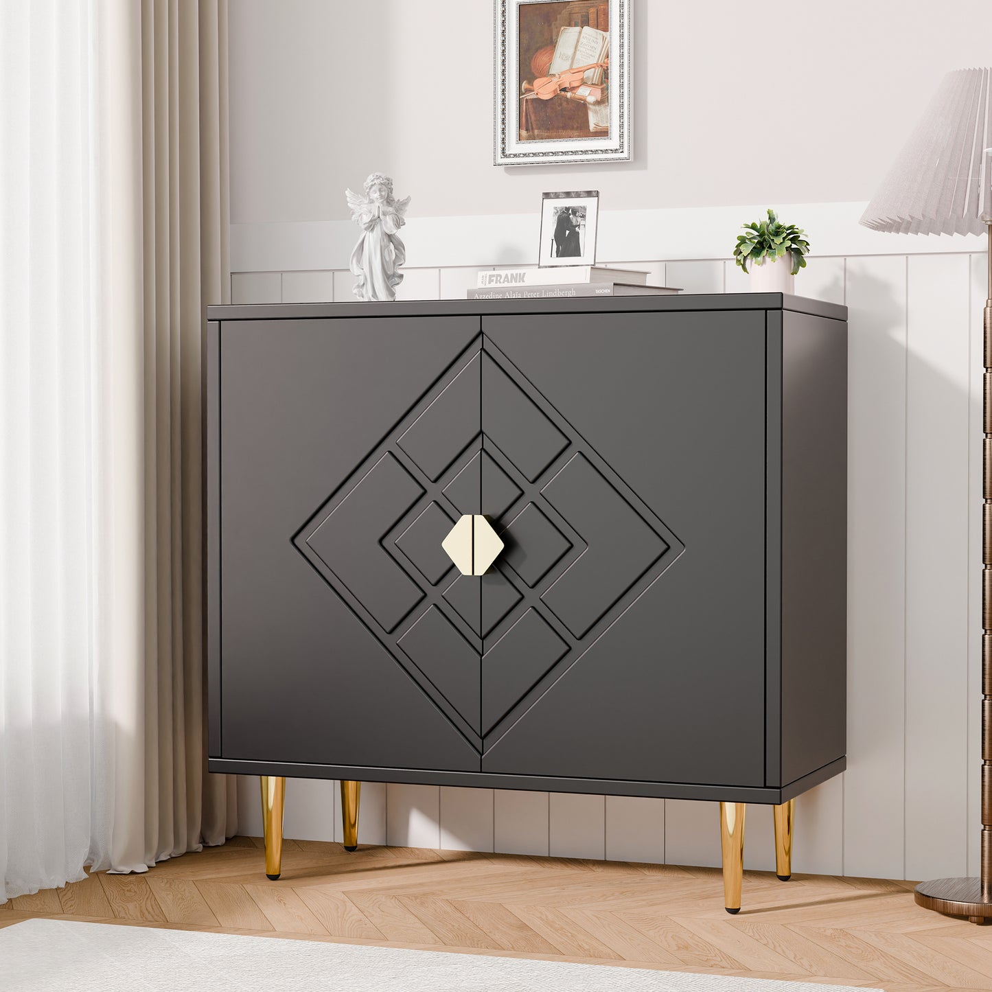 Tolead Modern Accent Diamond Cabinet, Accent Sideboard Storage Cabinet for Bedroom, Living Room, Kitchen, Hallway