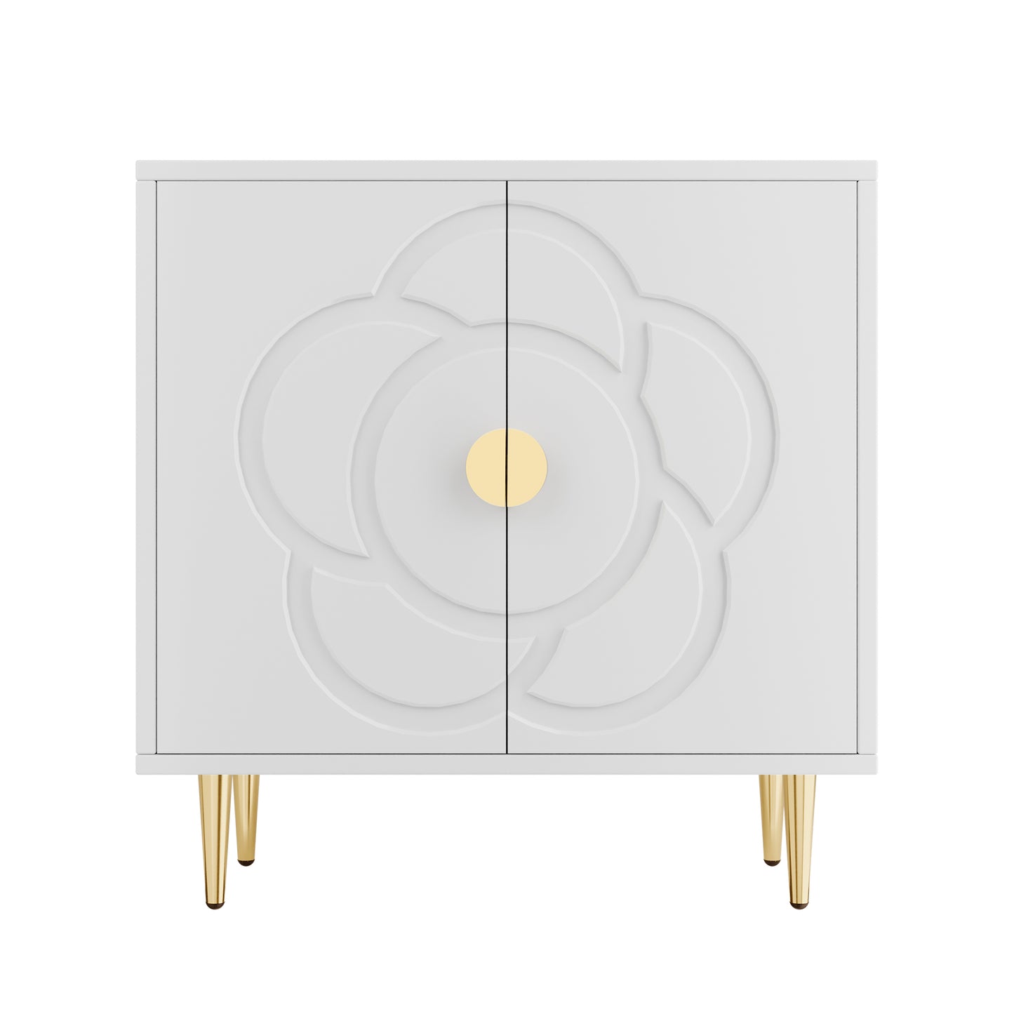 Tolead Storage Cabinet with Flower Pattern Panel, Modern Sideboard Buffet Cabinet, White