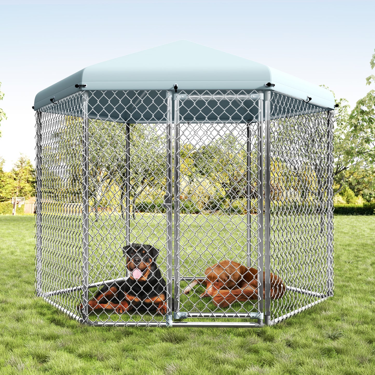 Tolead Hexagonal Dog Cage with Galvanized Steel Frame and Water-Resistant Oxford Tarp, 48"