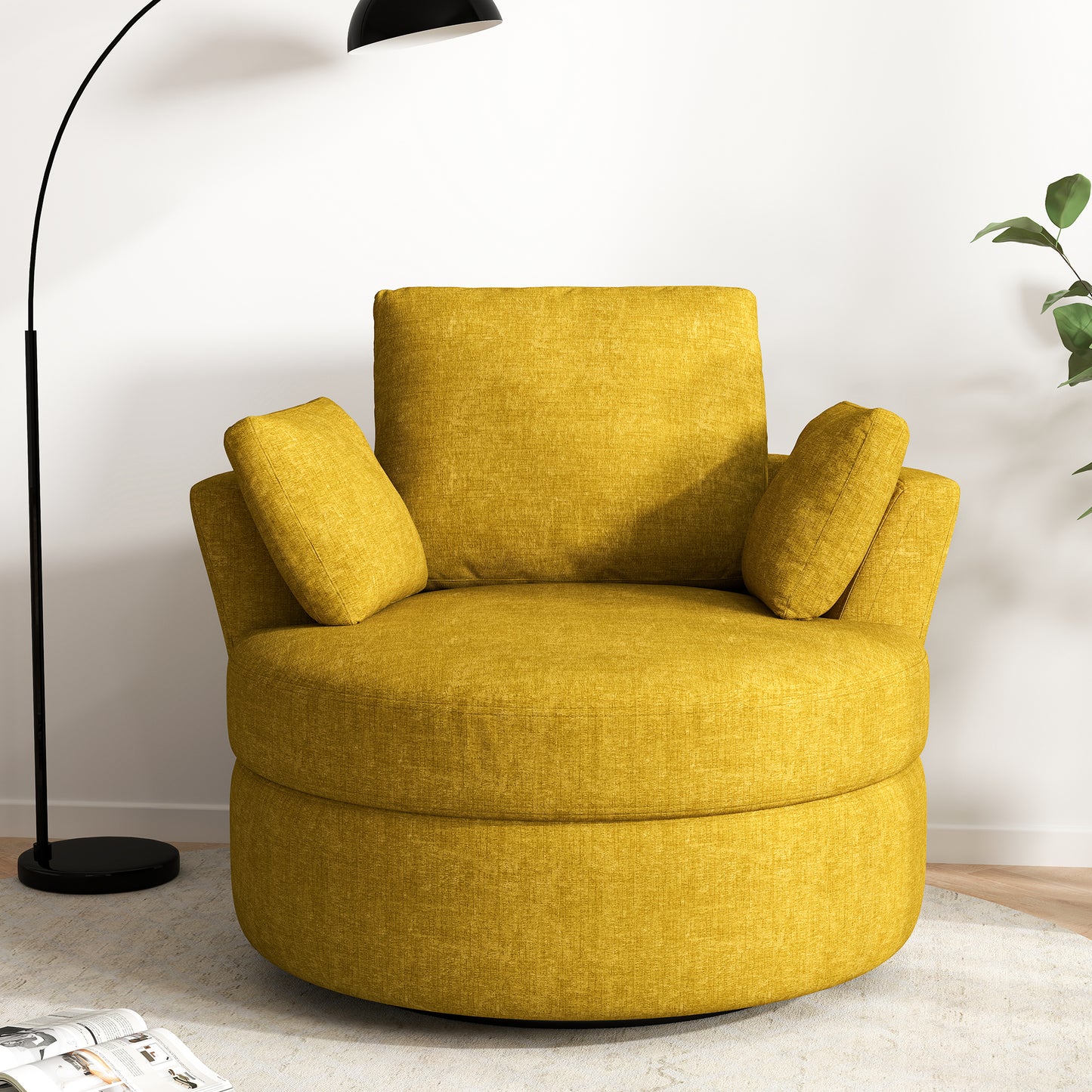 Tolead Upholstered Barrel Chair with 3 Pillows, Orange