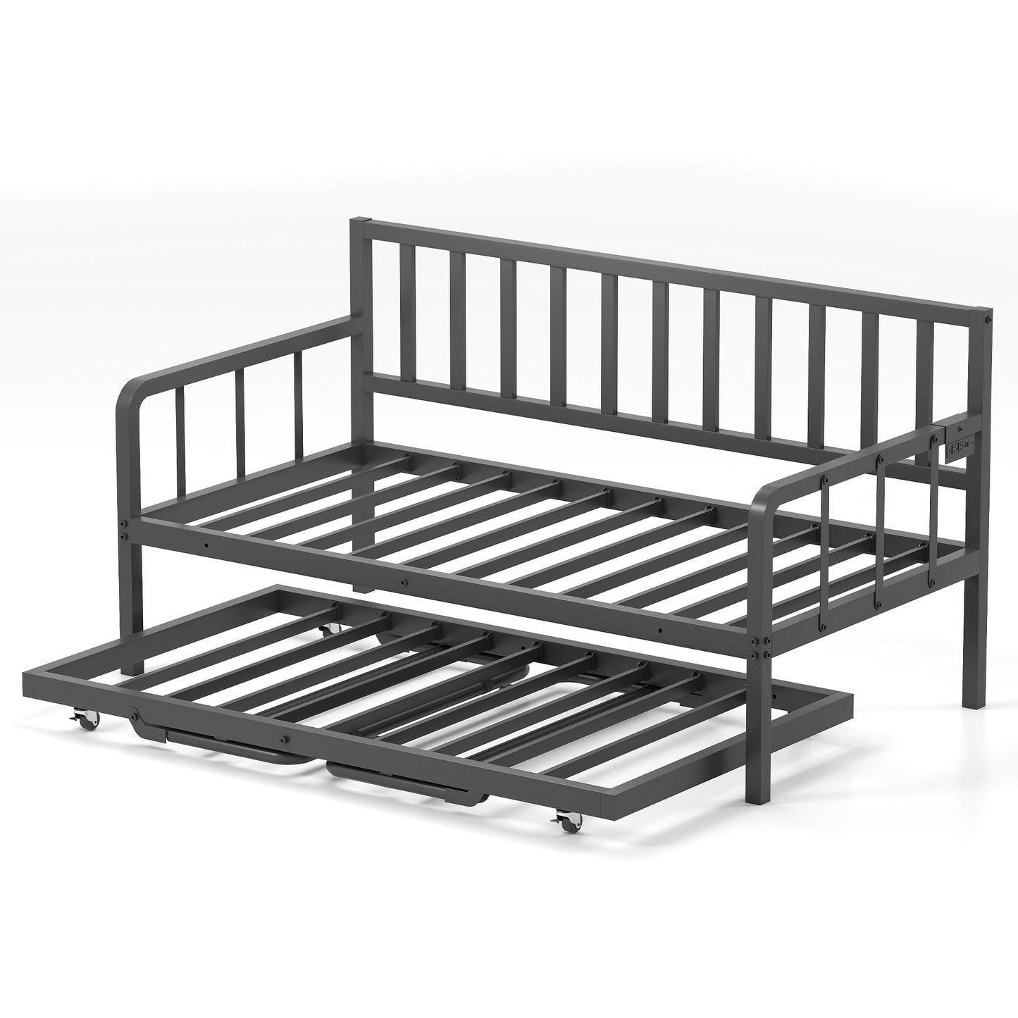 Tolead Twin Daybed with Trundle, Metal Sofa Bed Frame with LED and Charging Station, Black
