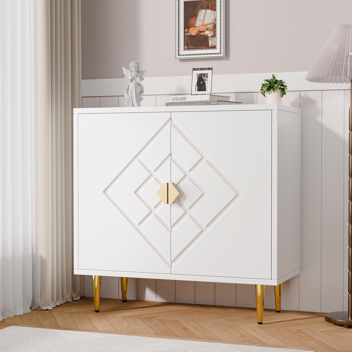 Tolead Modern Accent Diamond Cabinet, Accent Sideboard Storage Cabinet for Bedroom, Living Room, Kitchen, Hallway