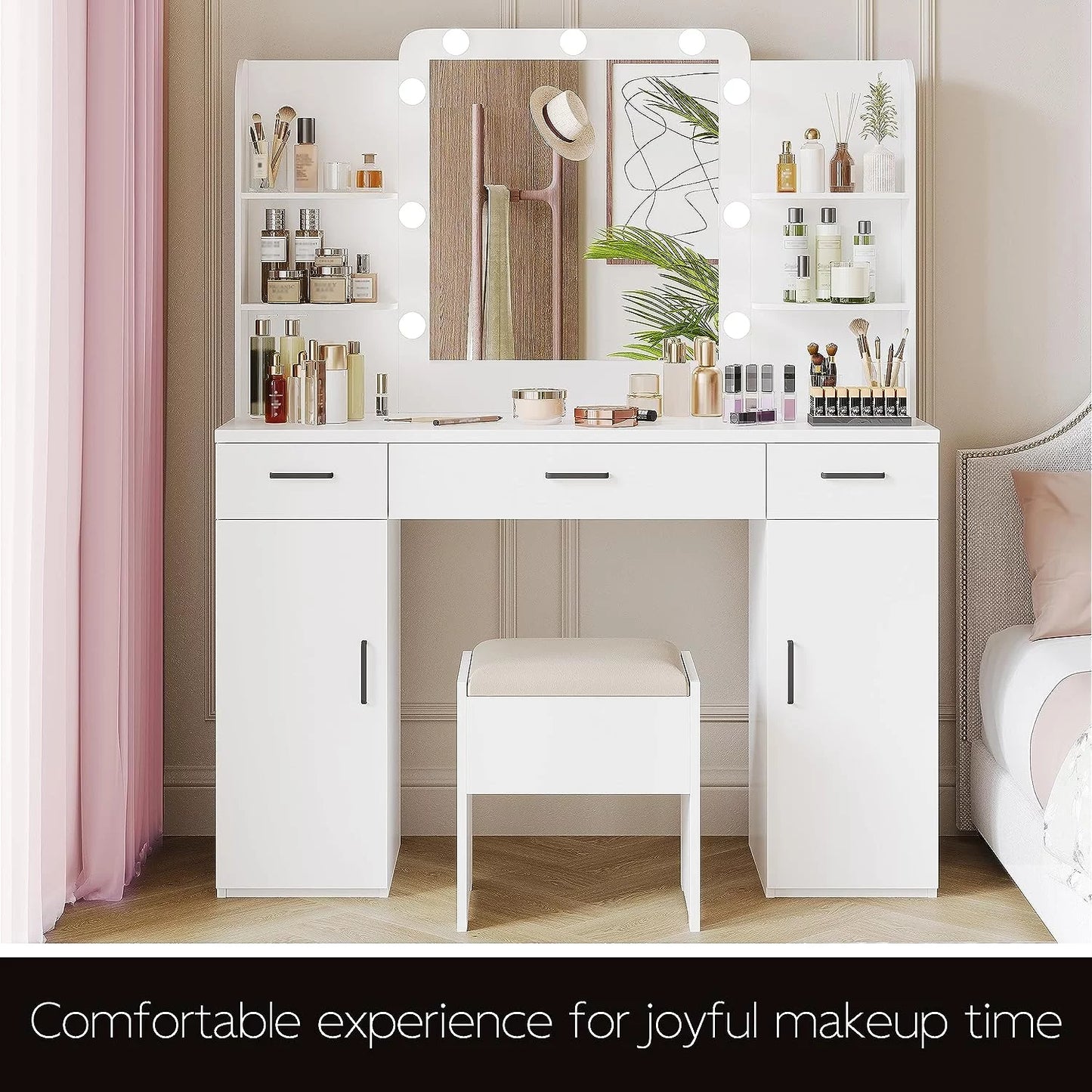 Tolead Modern Makeup Vanity Set with Chair, White