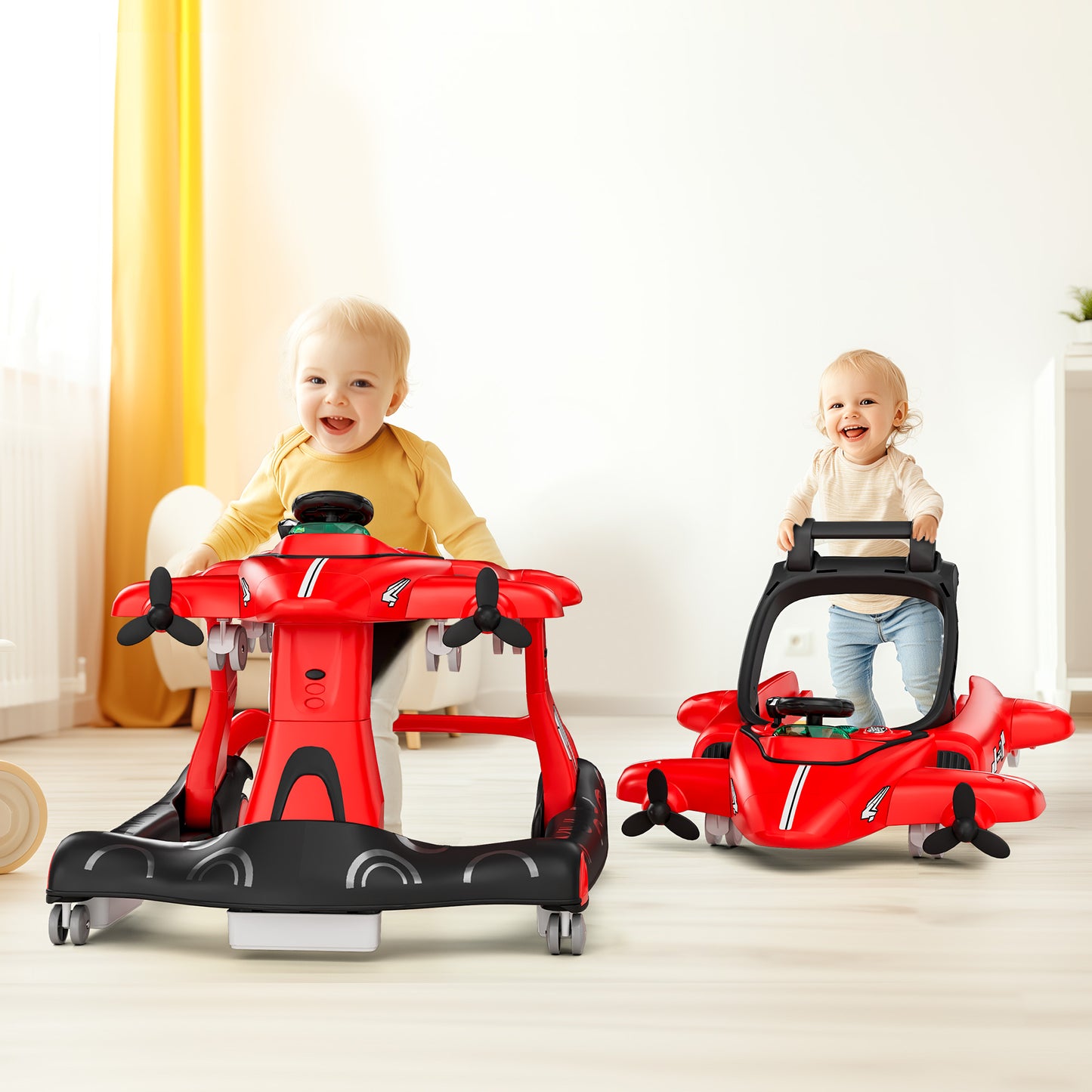 Tolead 4-in-1 Foldable Baby Walker, Activity Push Walker for 6-18 months, 24" x 29" x 22",Red
