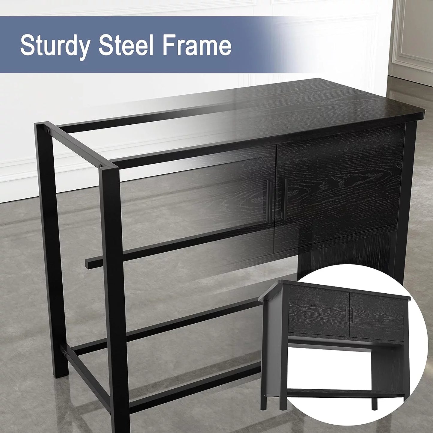 Tolead Metal Fish Aquarium Tank Stand with Cabinet, Accessories Storage, 18.9" D x 36.6" W Tabletop, Black