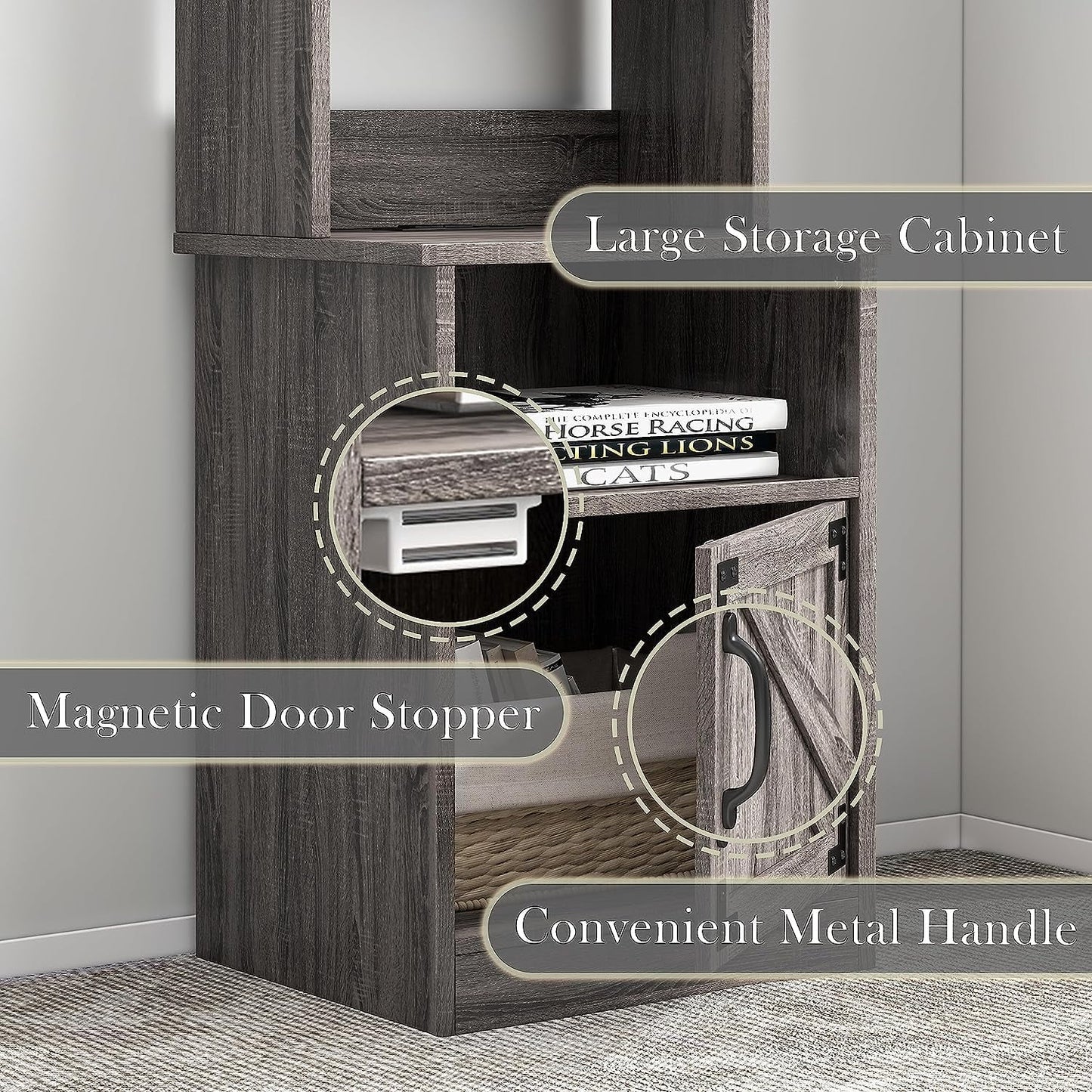 Tolead 2pcs 47" Nightstand with Bookshelf with Charging Station