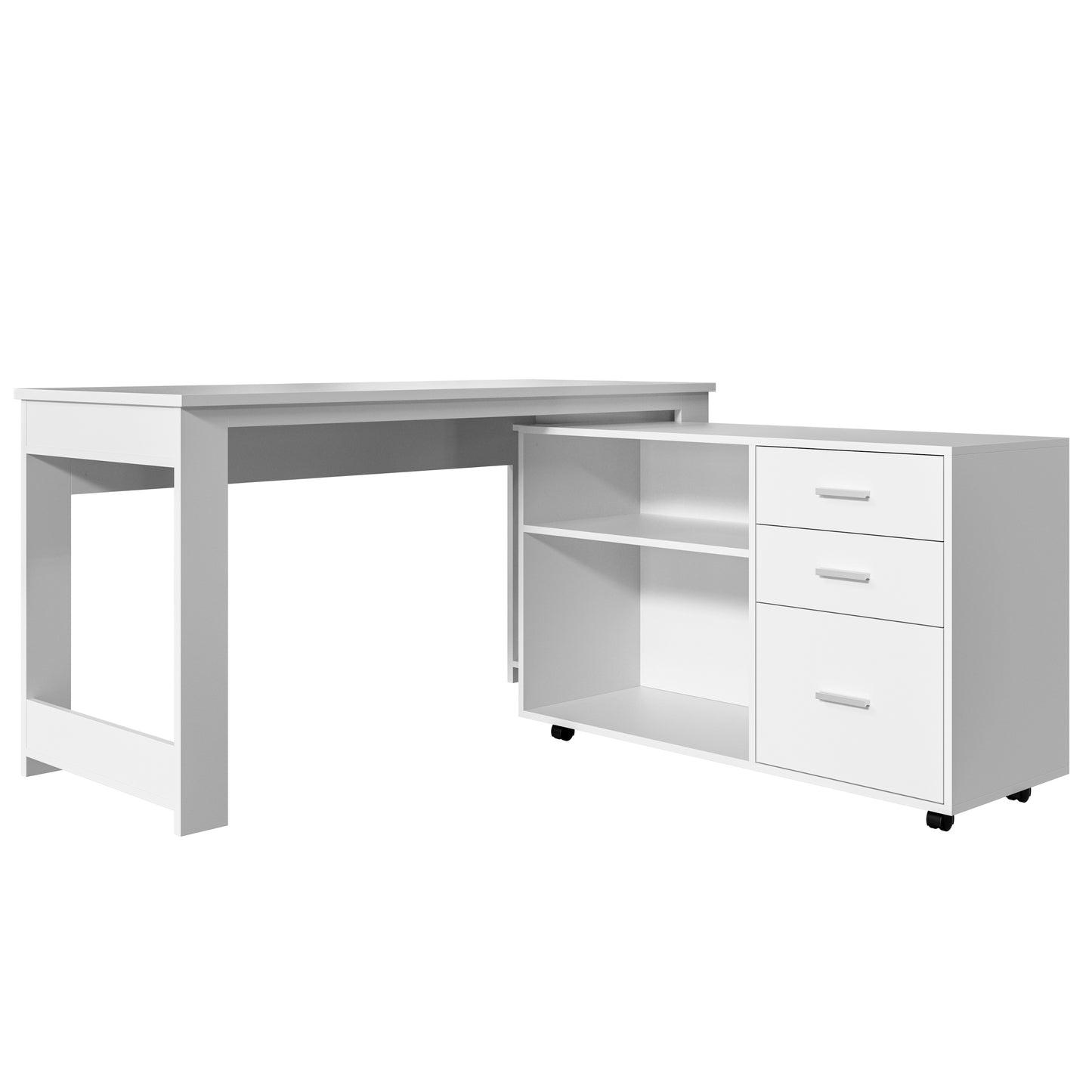 Tolead L-Shaped Desk with Drawers and 2 Shelf, 55 Inch
