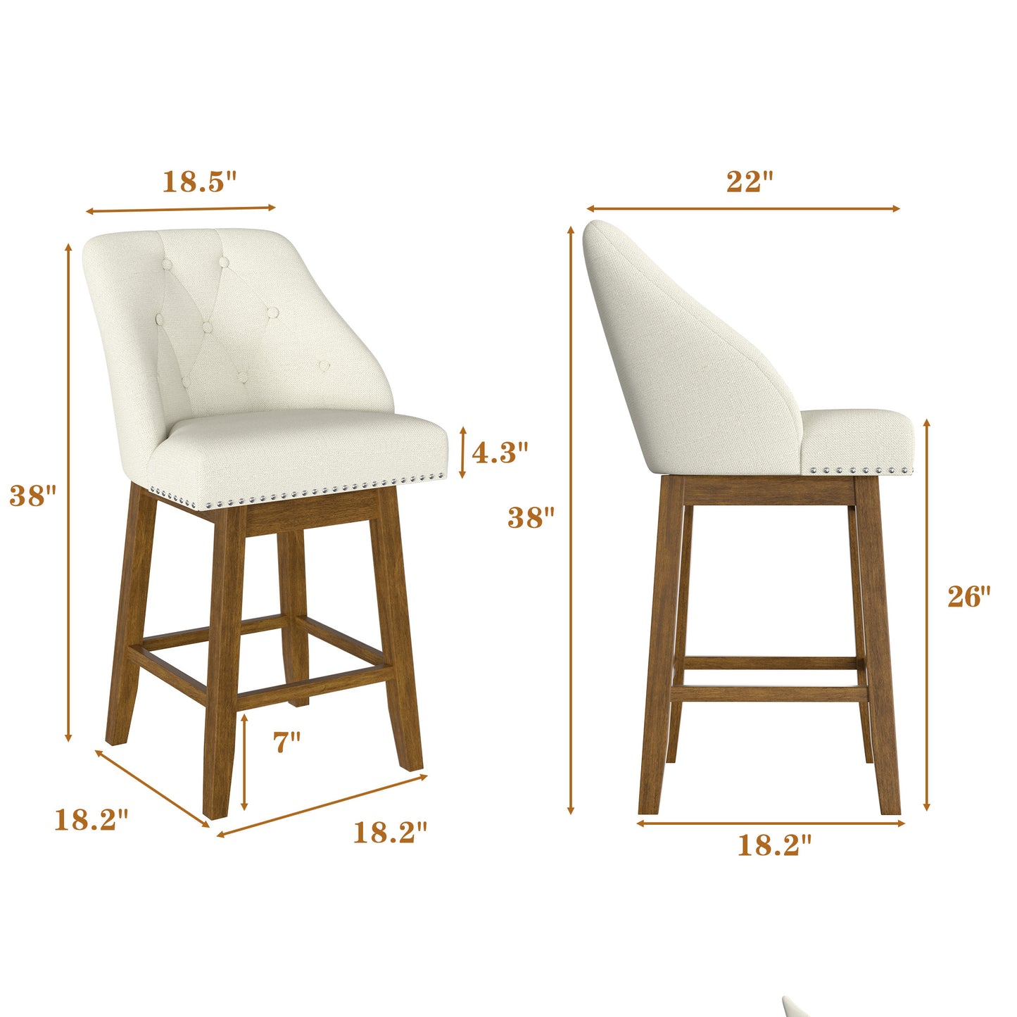 Tolead Swivel Bar Stools - Set of 2, 30" Upholstered Counter Chairs, Gray