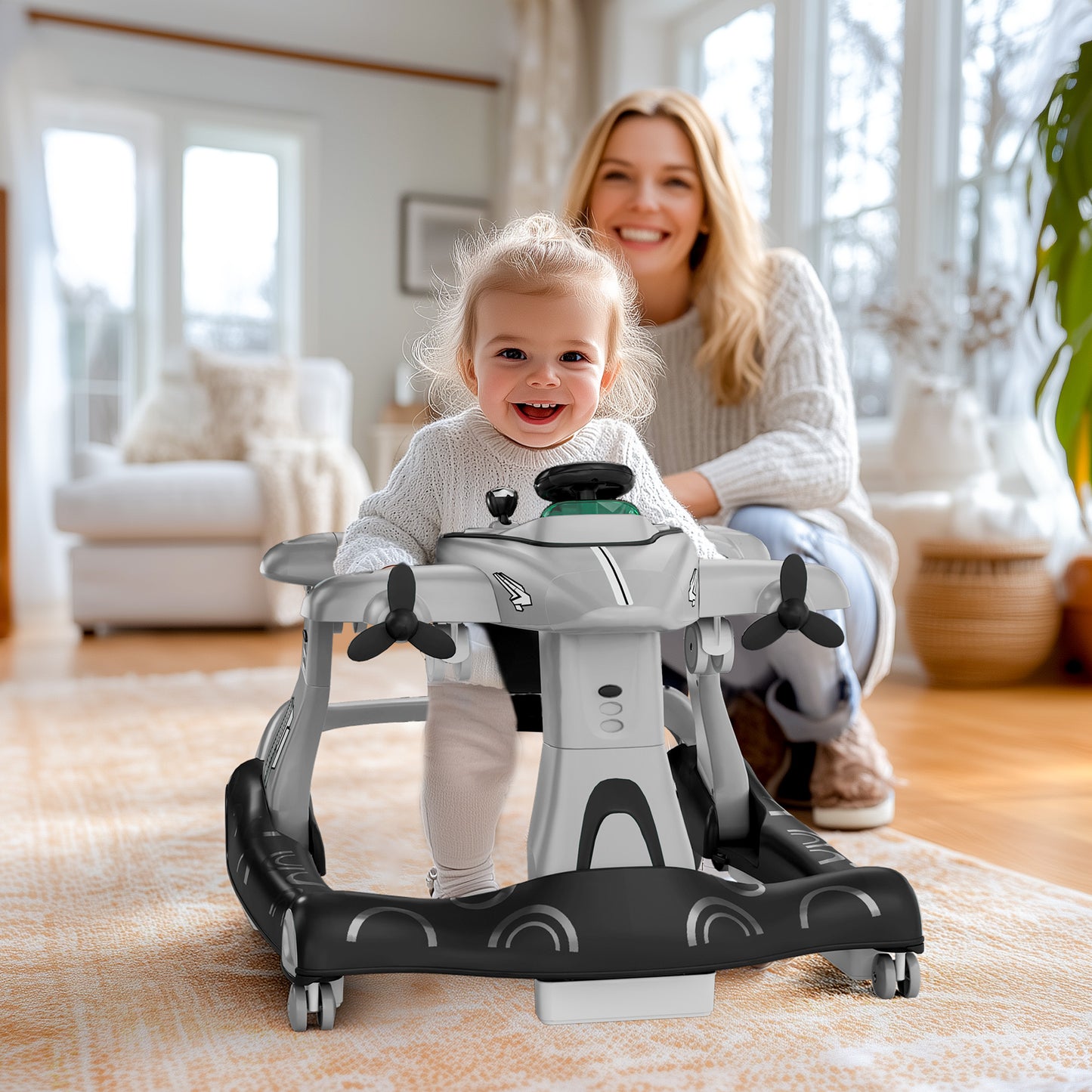 Tolead 4-in-1 Foldable Baby Walker, Activity Push Walker for 6-18 months, 24" x 29" x 22",Red
