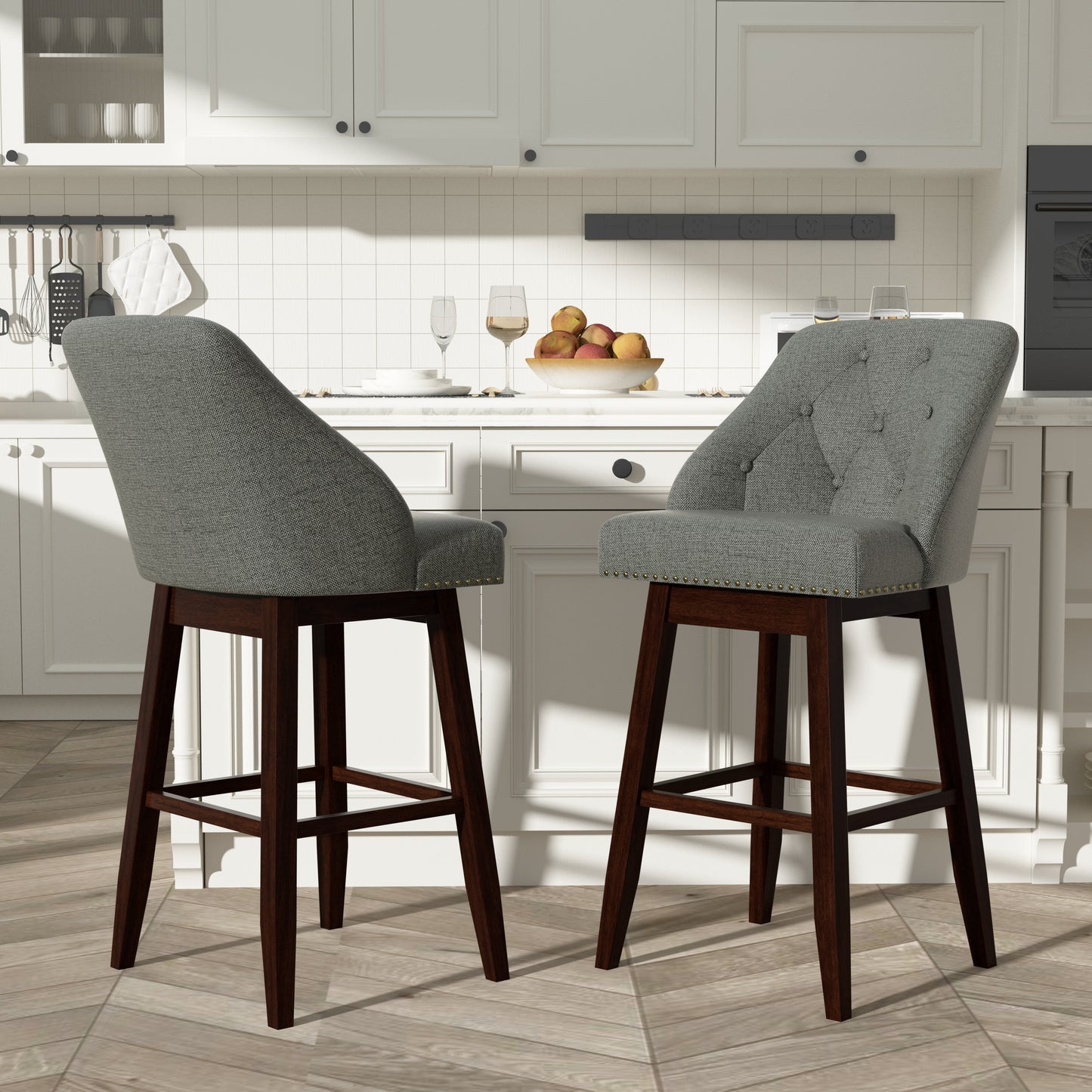 Tolead Swivel Bar Stools - Set of 2, 30" Upholstered Counter Chairs, Gray