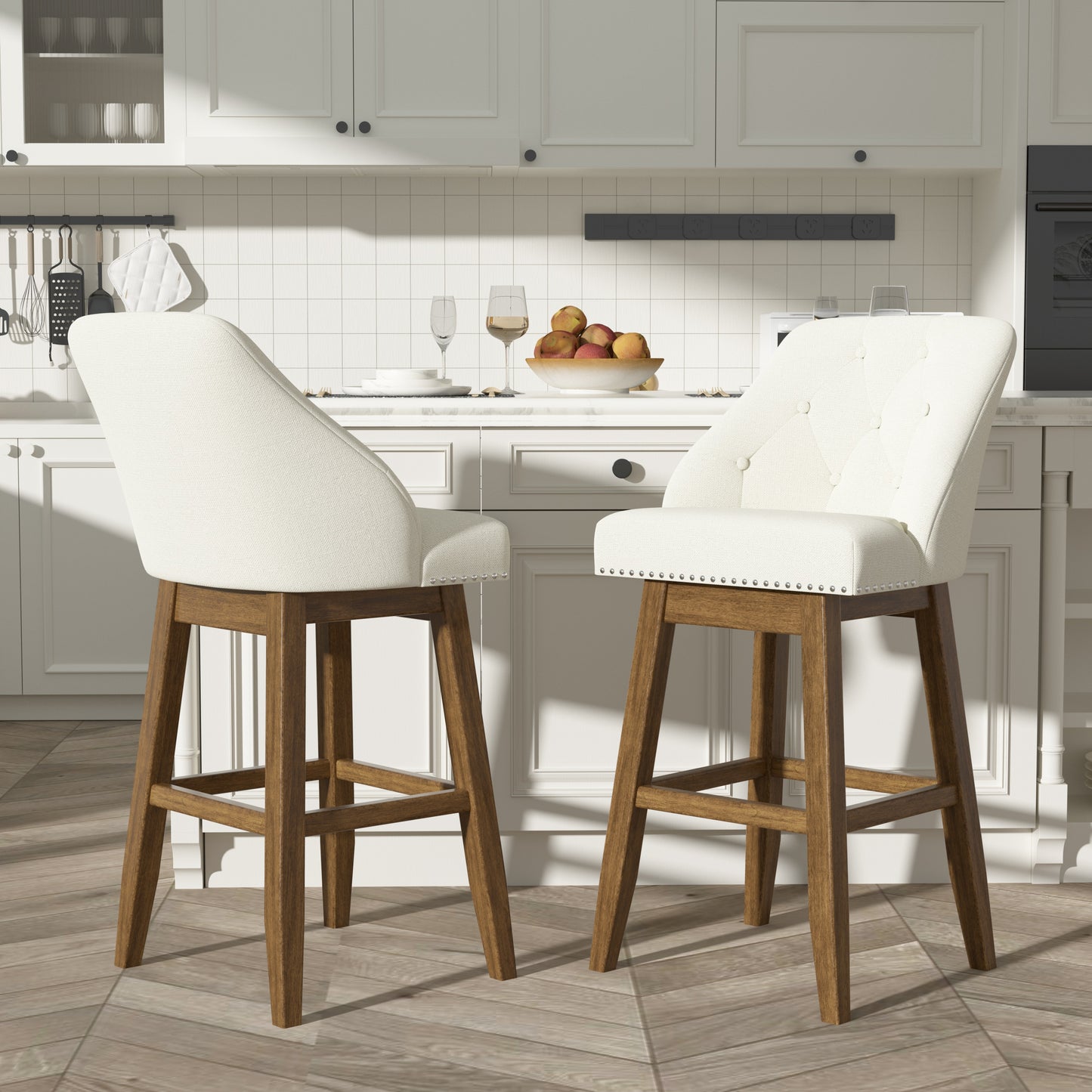 Tolead Swivel Bar Stools - Set of 2, 30" Upholstered Counter Chairs, Gray