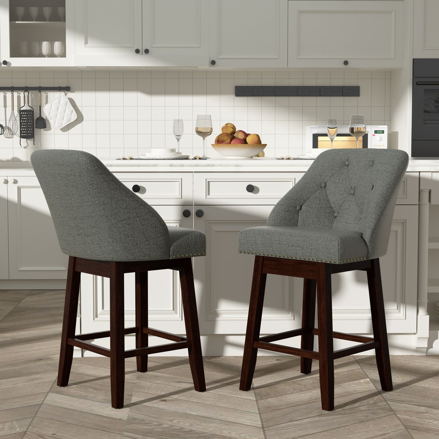 Tolead Swivel Bar Stools - Set of 2, 30" Upholstered Counter Chairs, Gray