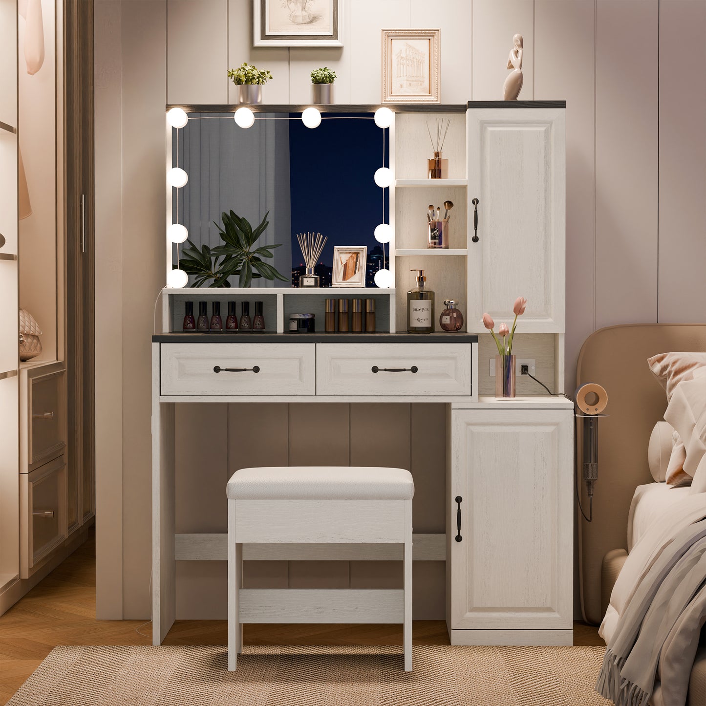 Tolead Contemporary 1 Piece Adult Vanity Table Set with LED Lights, White