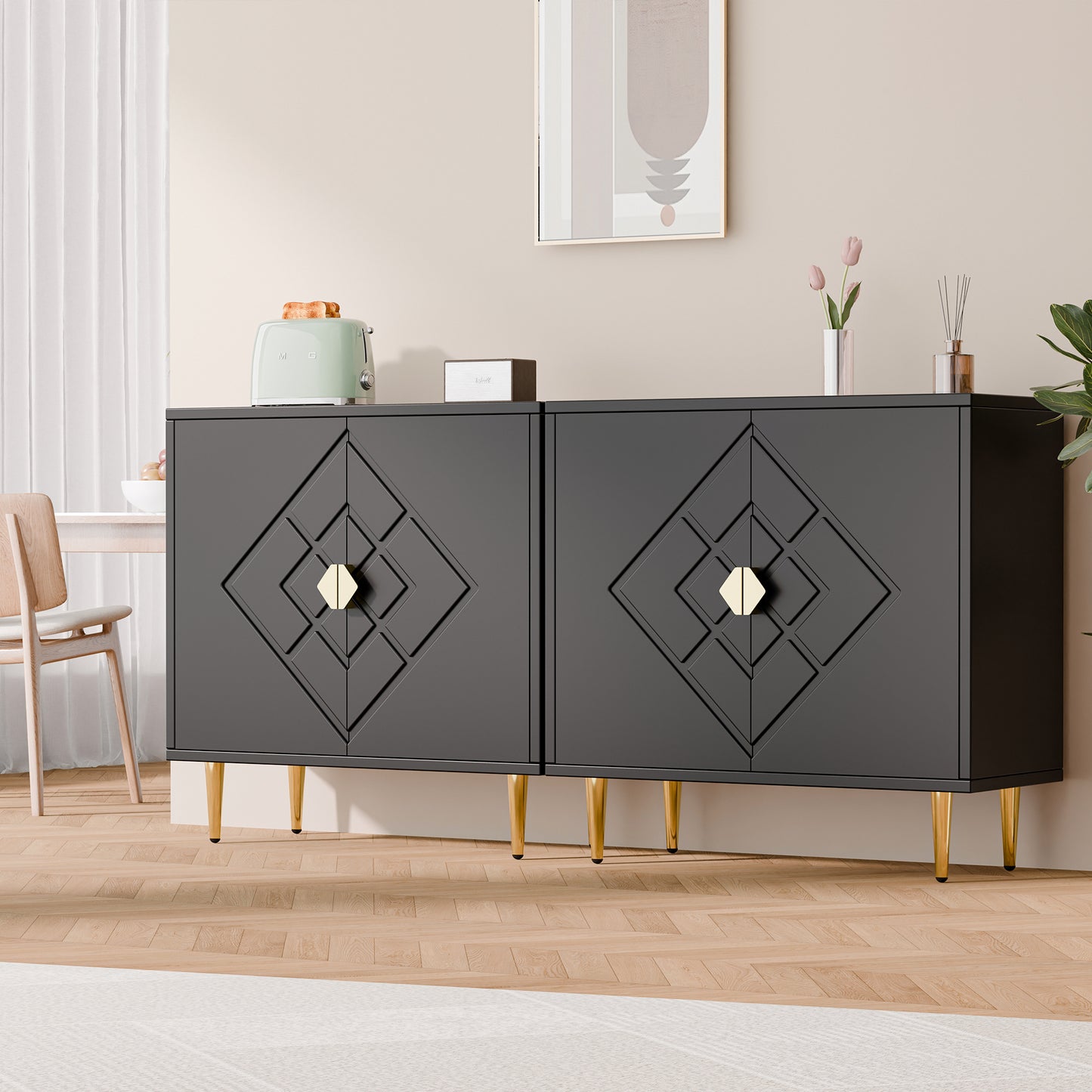 Tolead Modern Accent Diamond Cabinet, Accent Sideboard Storage Cabinet for Bedroom, Living Room, Kitchen, Hallway