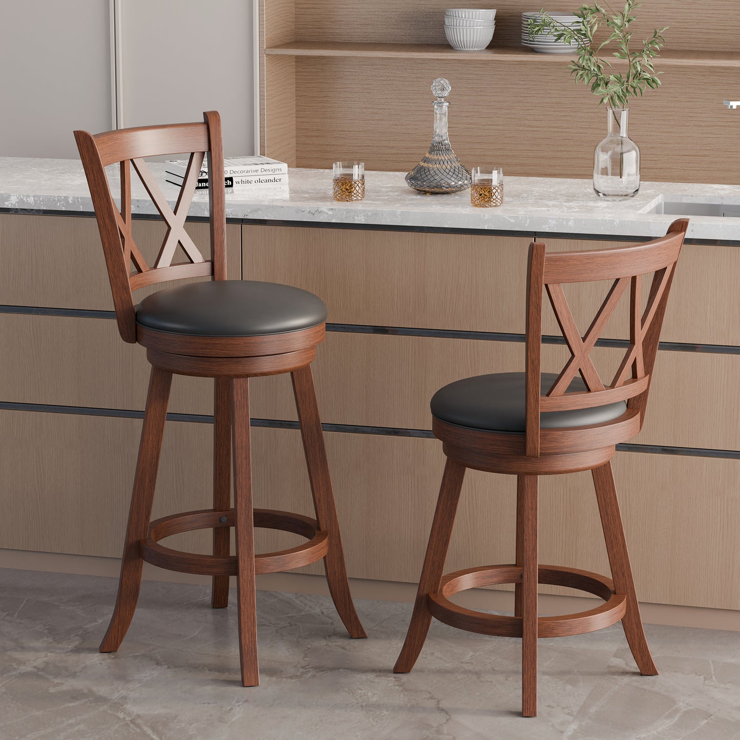 Tolead 2-Piece 24-Inch 360-Degree Swivel Bar Stools with PVC Cushioned Seat