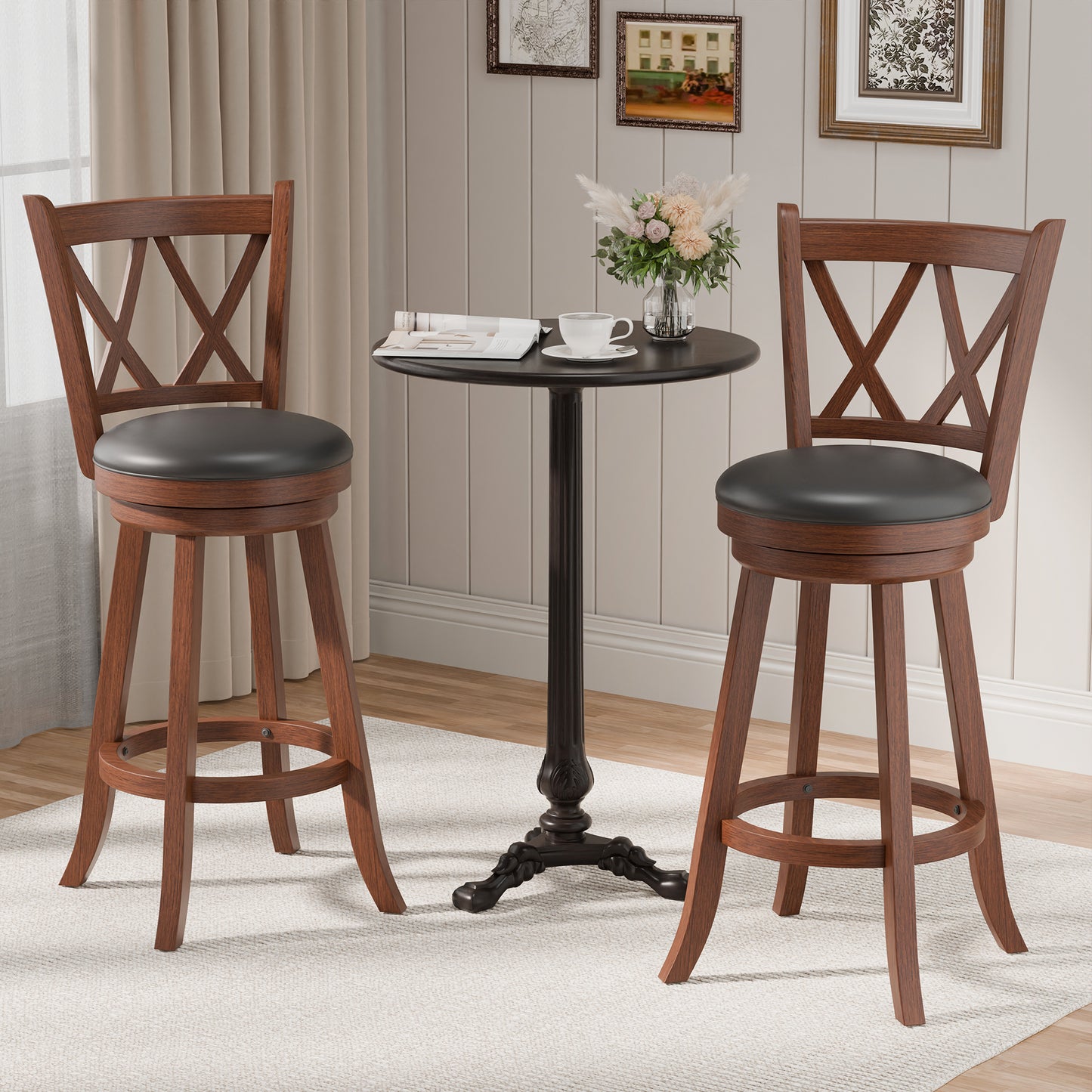 Tolead 2-Piece 24-Inch 360-Degree Swivel Bar Stools with PVC Cushioned Seat