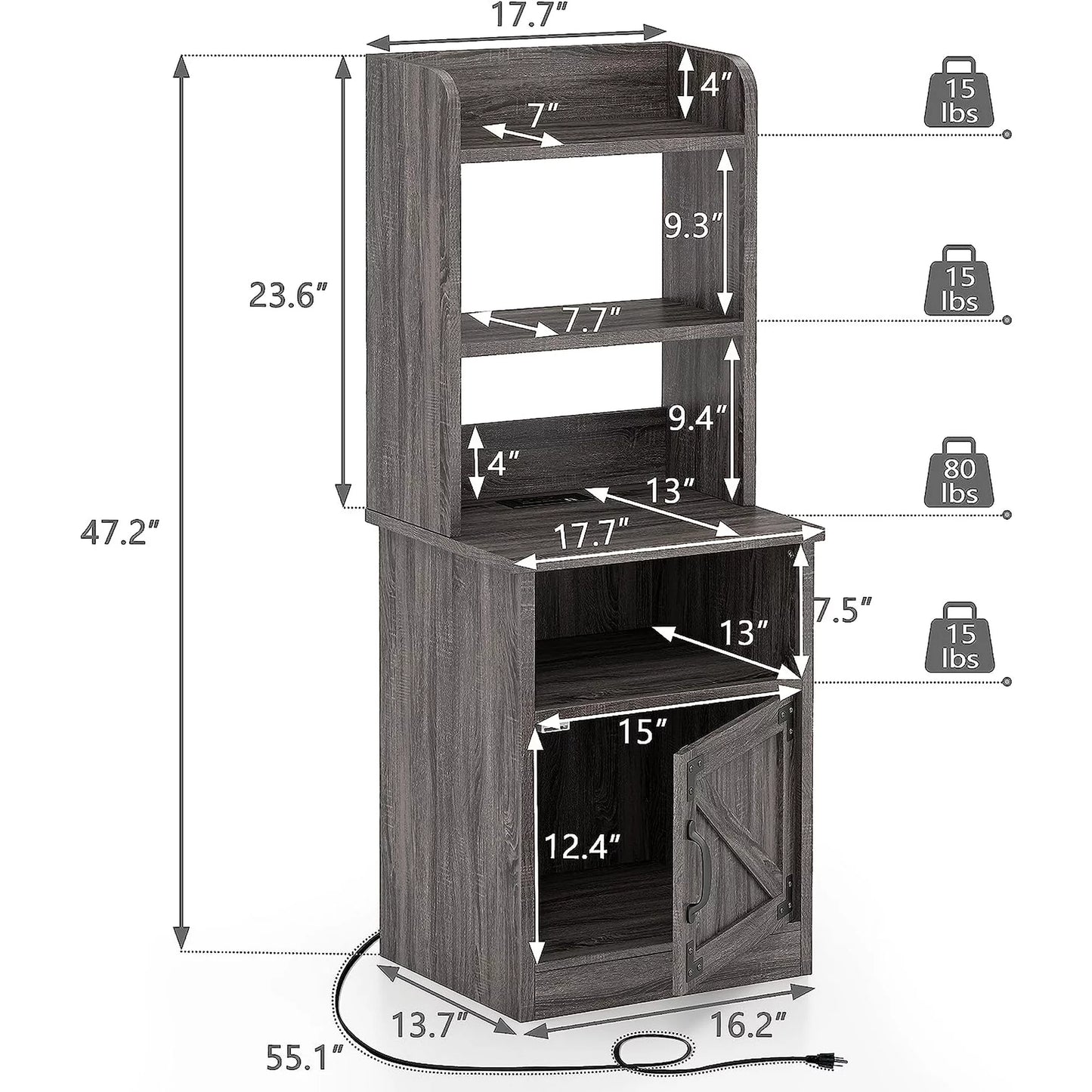 Tolead 2pcs 47" Nightstand with Bookshelf with Charging Station