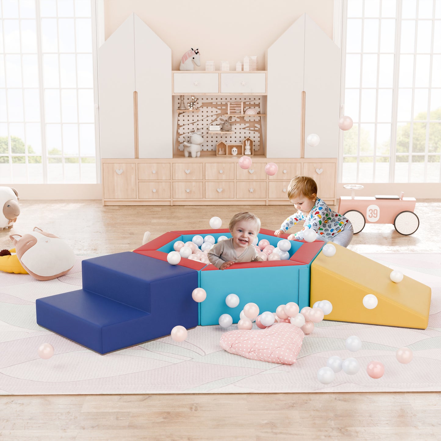 Tolead Foam Climbing Toys for Toddlers 1-3, Blue 3-Piece Soft Play Set