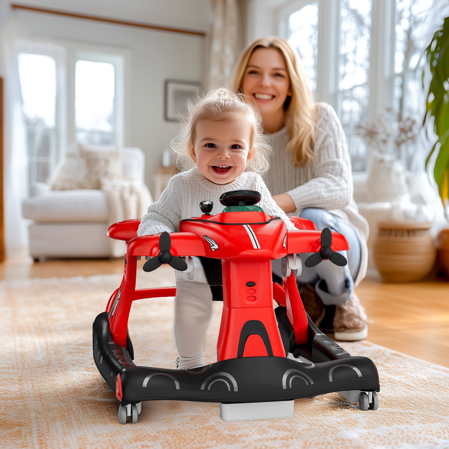 Tolead 4-in-1 Foldable Baby Walker, Activity Push Walker for 6-18 months, 24" x 29" x 22",Red