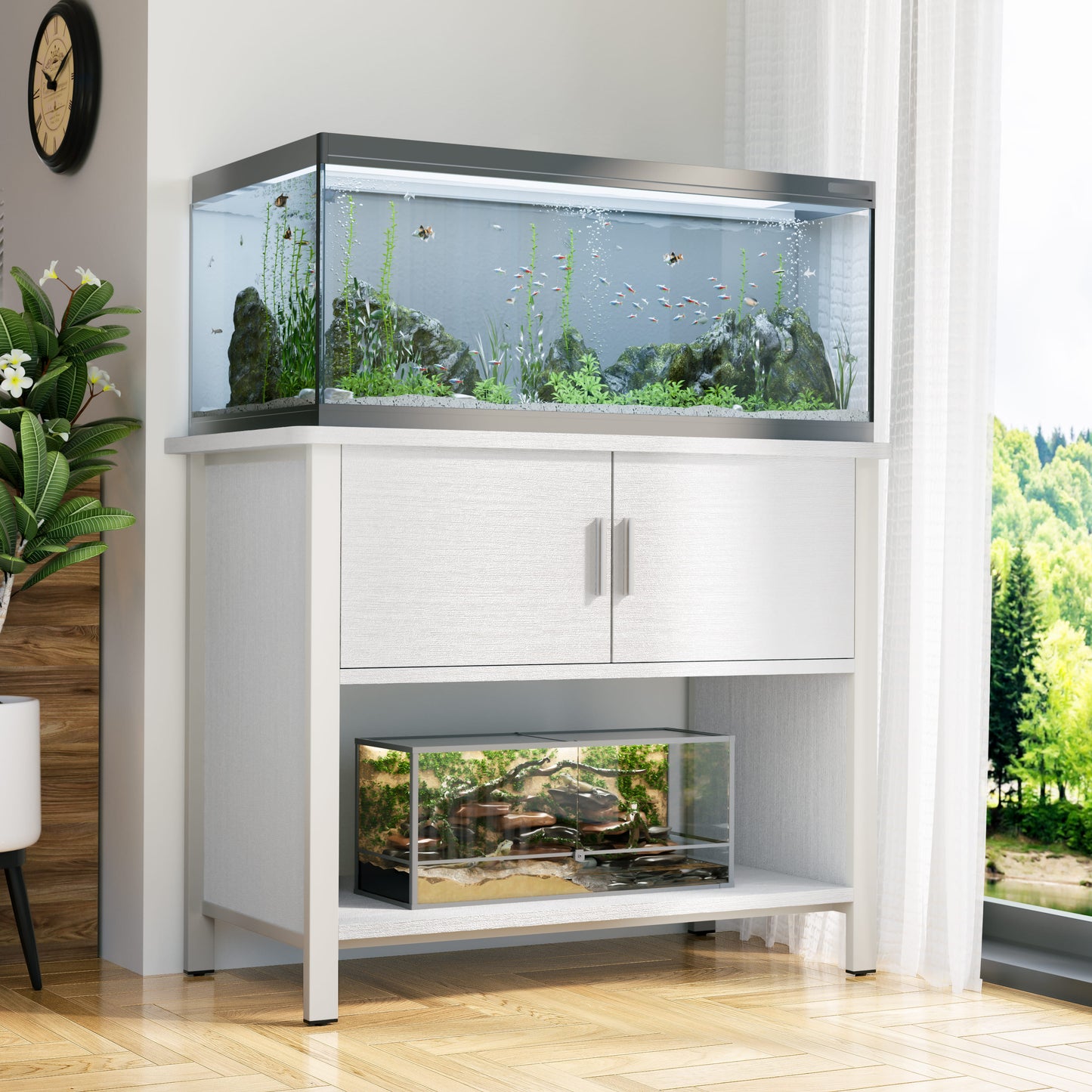 Tolead Metal Fish Aquarium Tank Stand with Cabinet, Accessories Storage, 18.9" D x 36.6" W Tabletop, Black