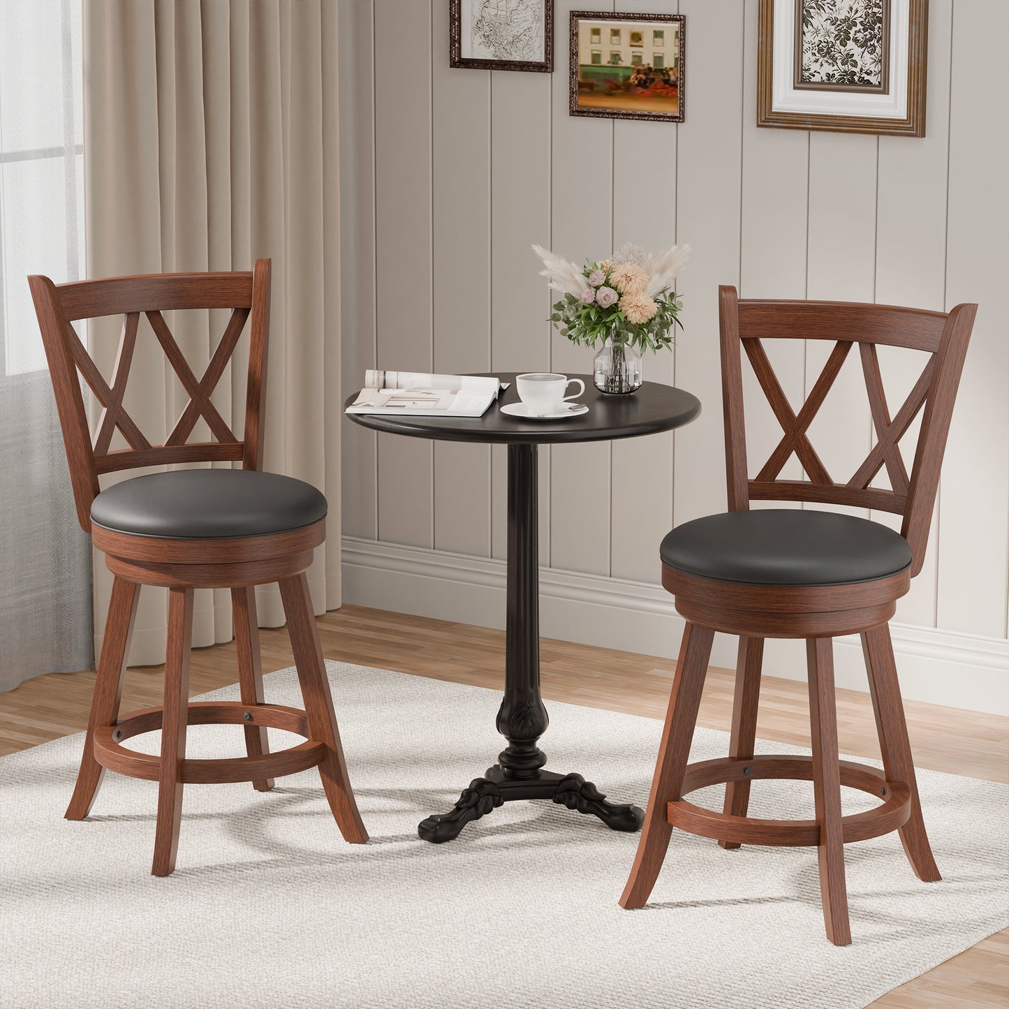 Tolead 2-Piece 24-Inch 360-Degree Swivel Bar Stools with PVC Cushioned Seat