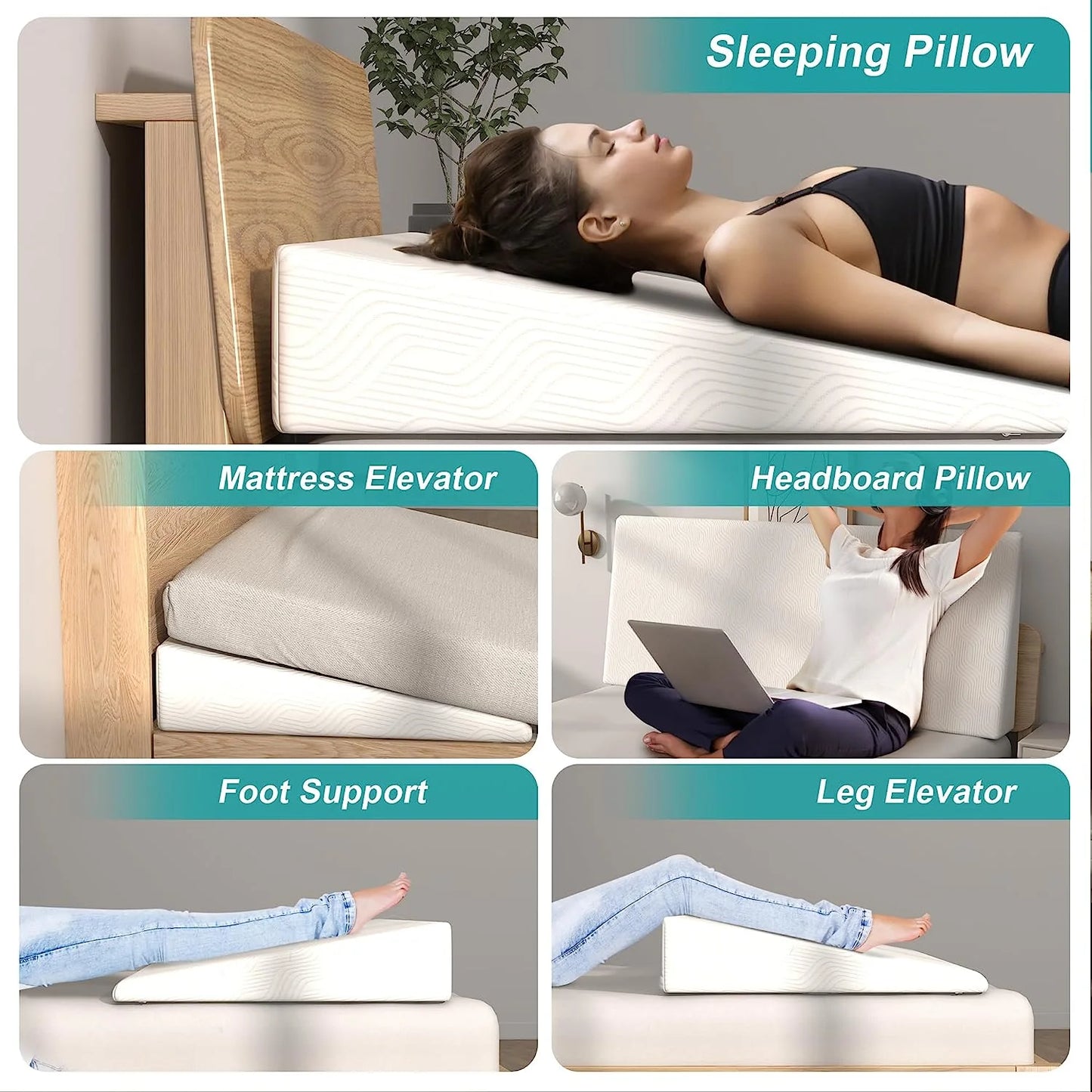 Tolead 7.5 Inch Bed Inclined Mattress Topper Wedge Pillow with Washable Cover, Sleeping