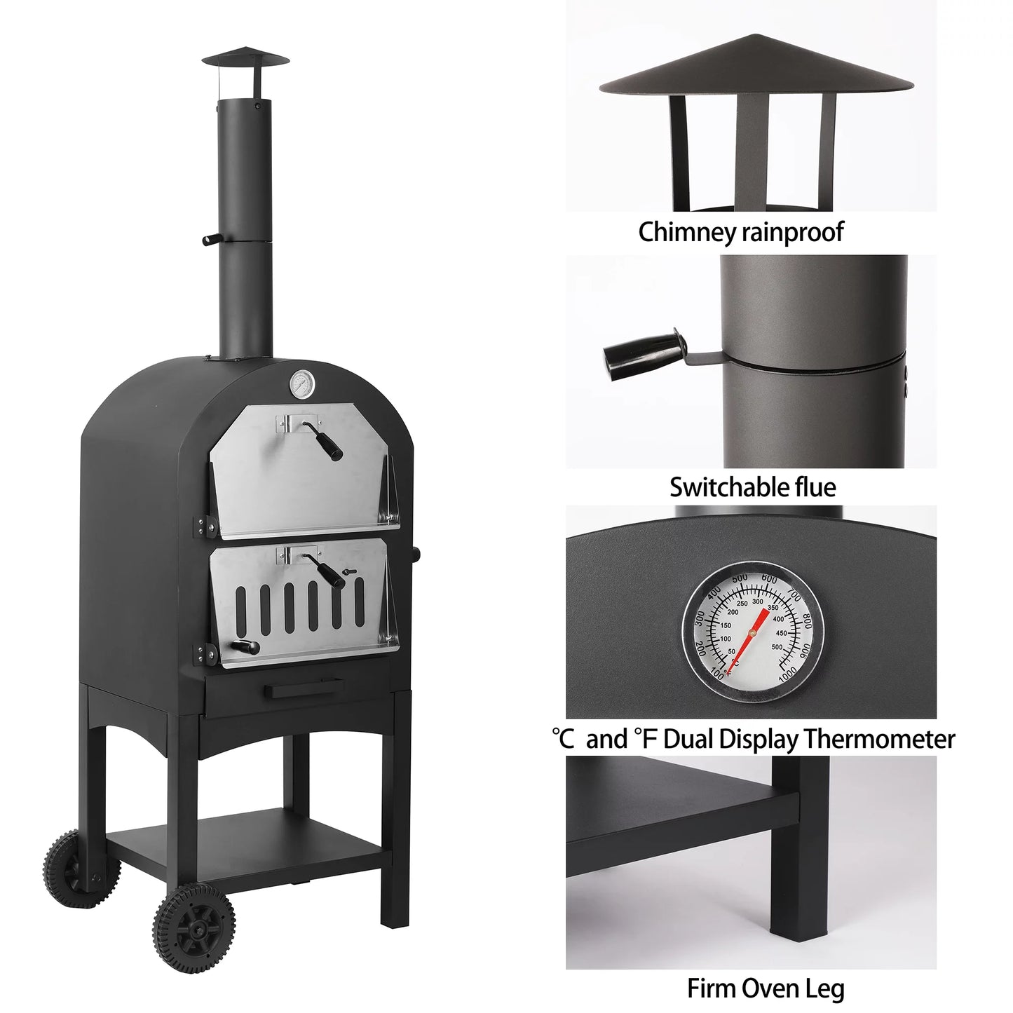 Tolead Outdoor Wood Burning Pizza Oven with Waterproof Cover, Black