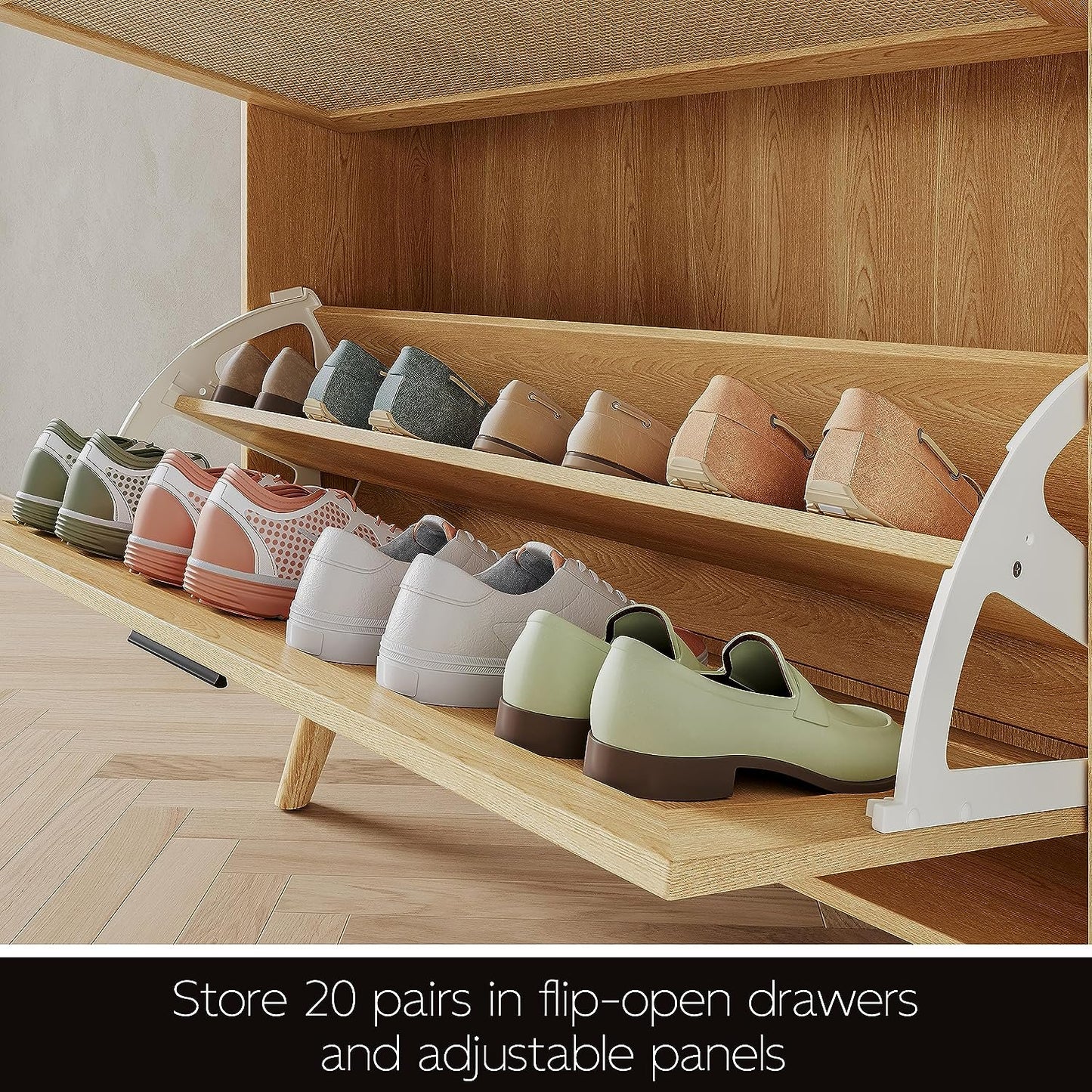 Tolead Nature Rattan Shoe Cabinet for 20 Pairs with Drawers and Shelves