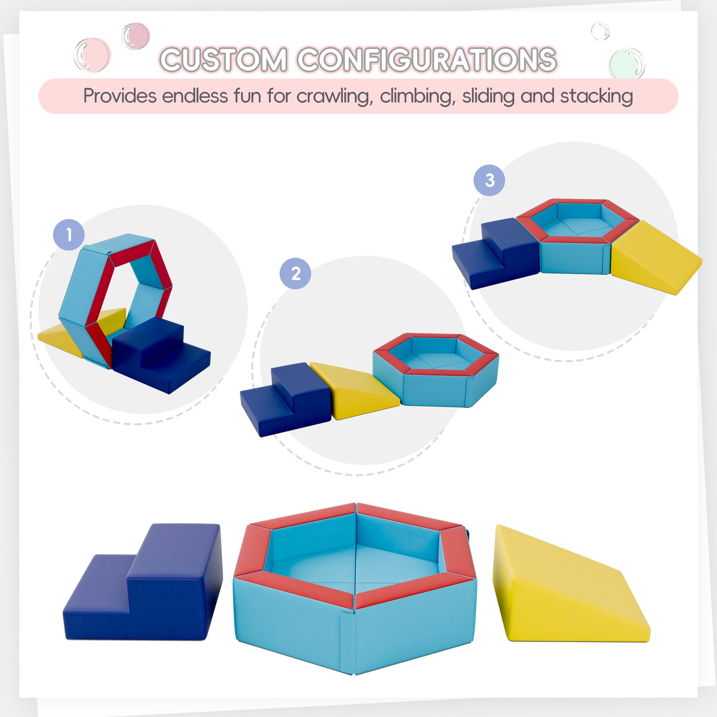 Tolead Foam Climbing Toys for Toddlers 1-3, Blue 3-Piece Soft Play Set