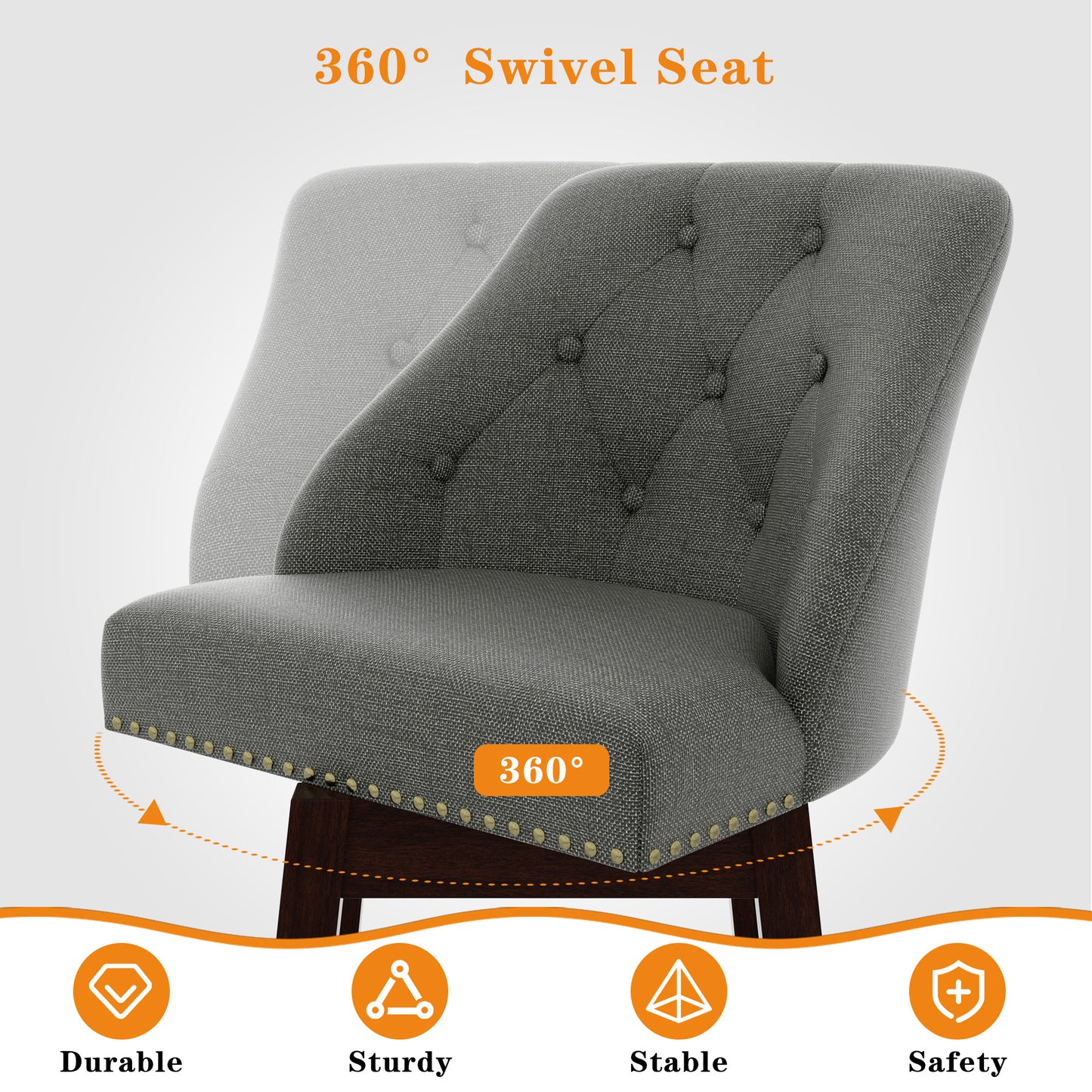 Tolead Swivel Bar Stools - Set of 2, 30" Upholstered Counter Chairs, Gray