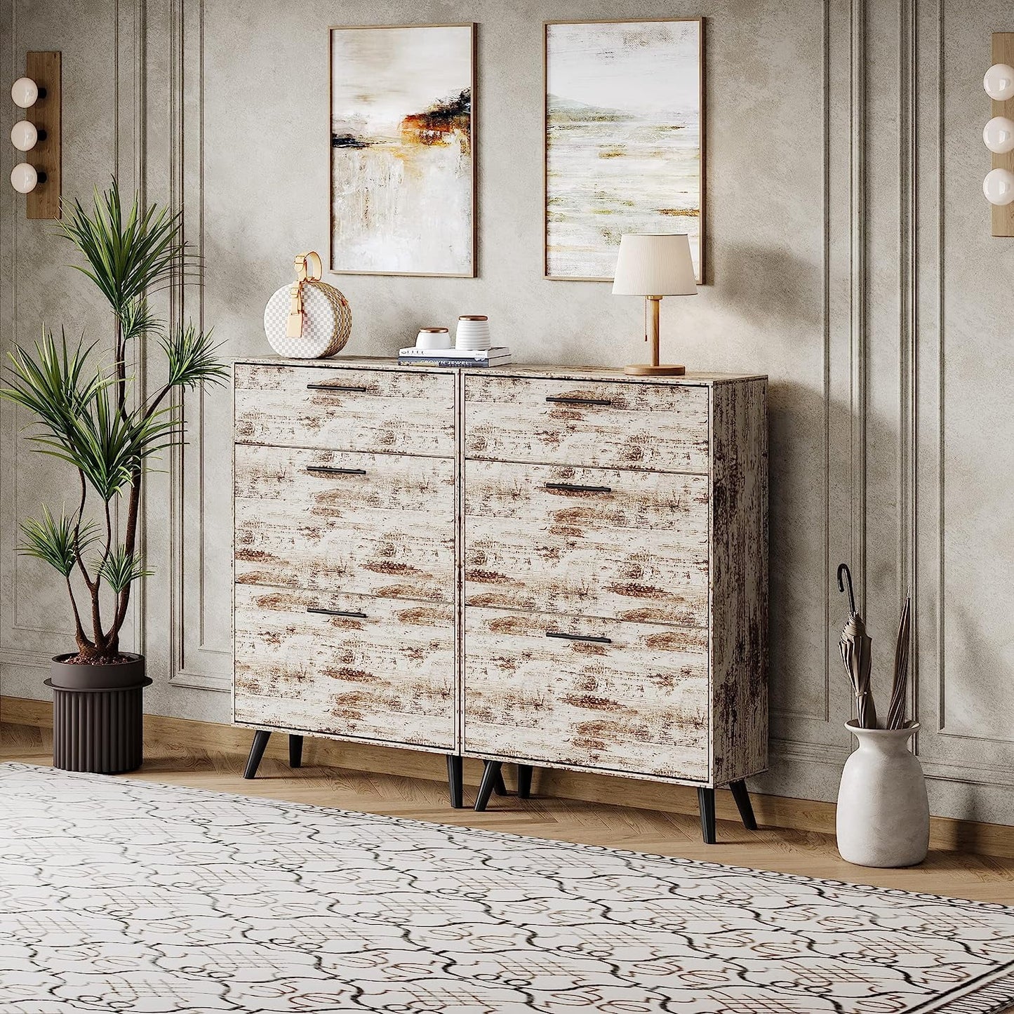 Tolead Wood Entryway Shoe Cabinet with Hidden Flip Drawers, Vintage White