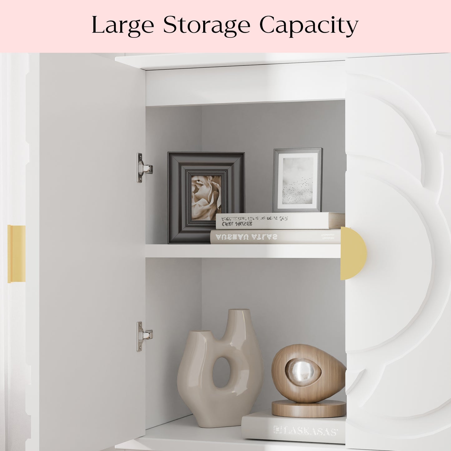 Tolead Storage Cabinet with Flower Pattern Panel, Modern Sideboard Buffet Cabinet, White