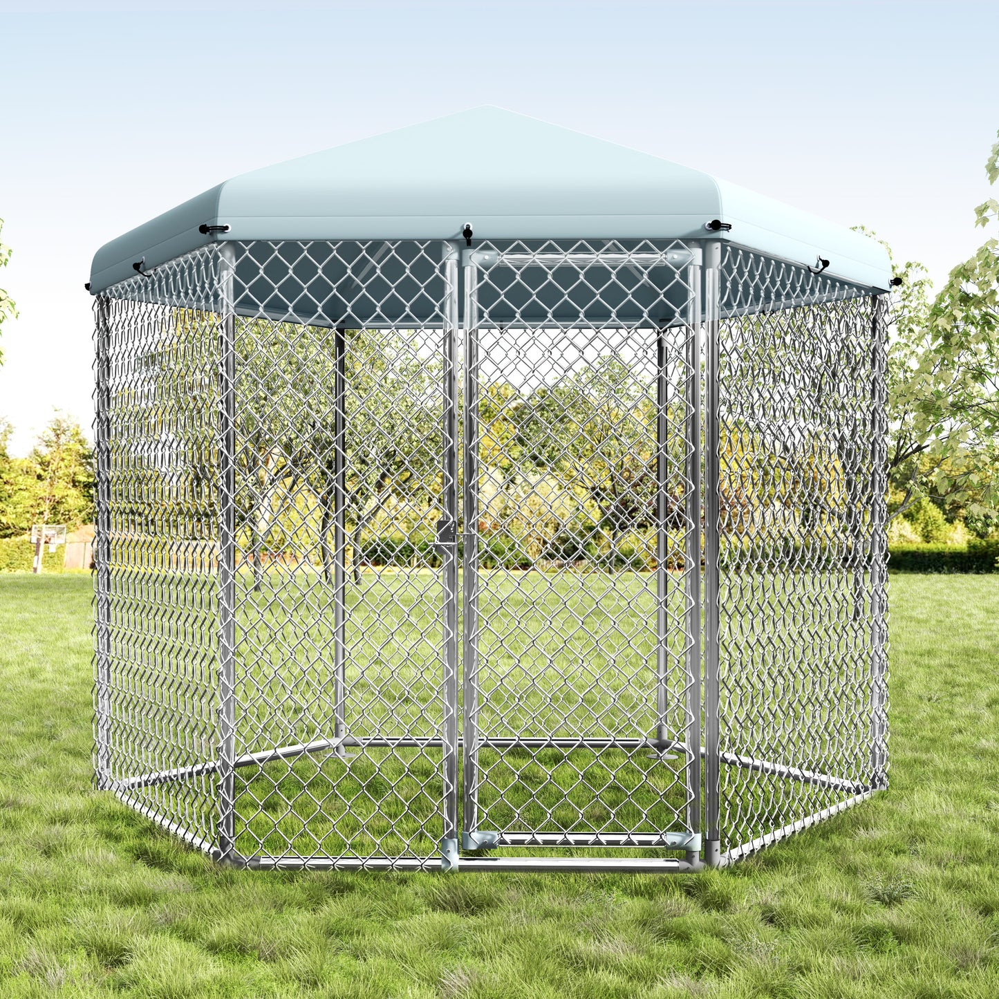 Tolead Hexagonal Dog Cage with Galvanized Steel Frame and Water-Resistant Oxford Tarp, 48"