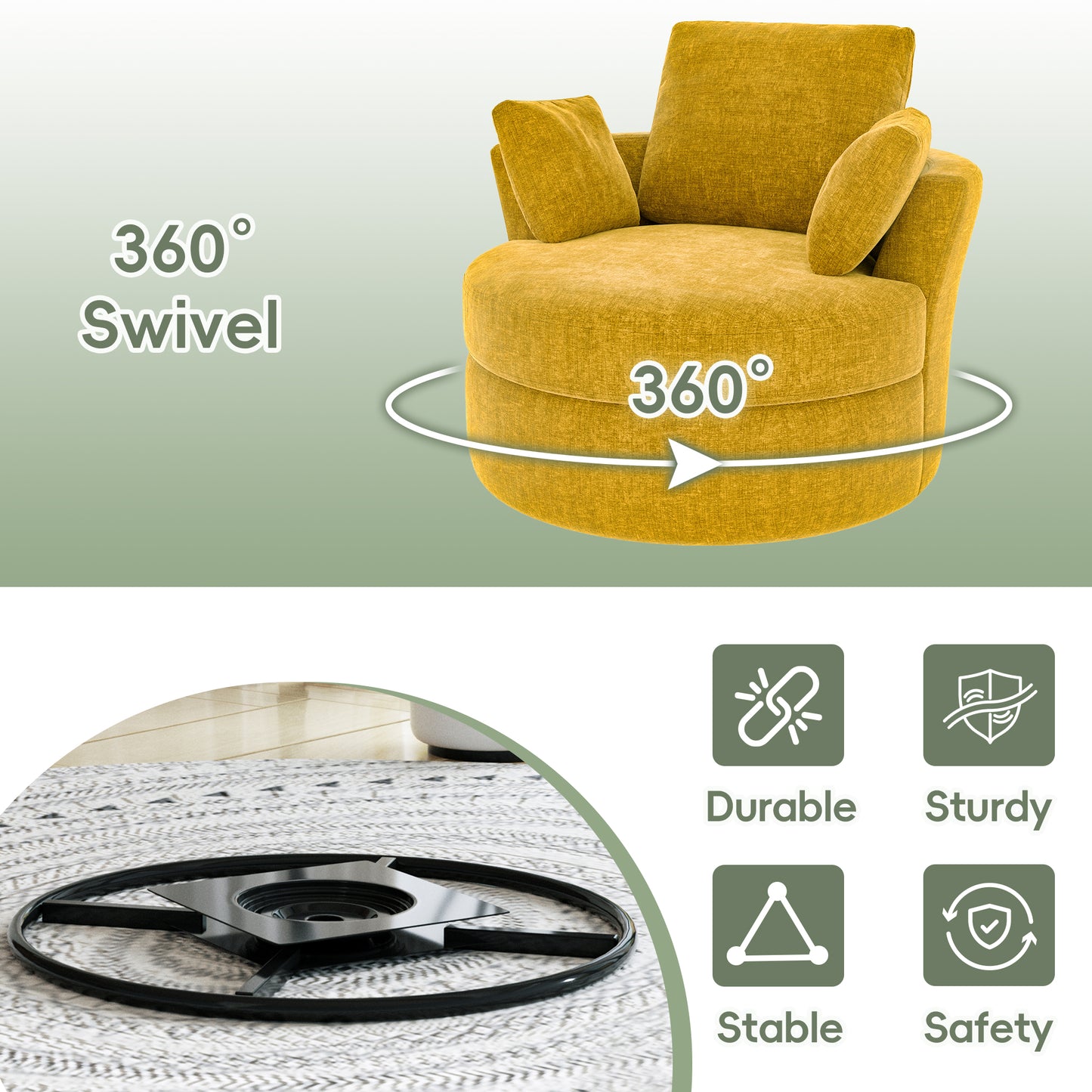 Tolead Upholstered Barrel Chair with 3 Pillows, Orange