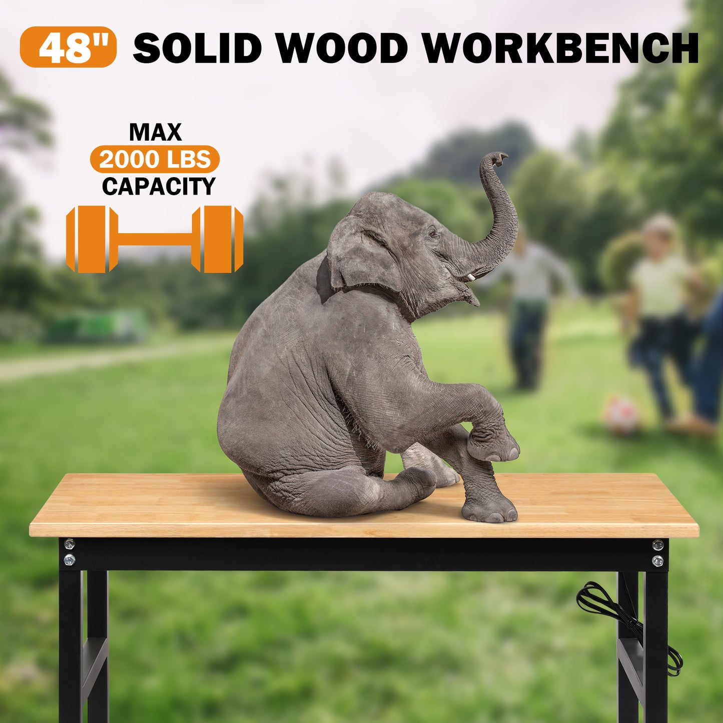 Tolead 48" Heavy-Duty Adjustable Workbench with Power Outlets, Rubber Wood Shop Table, Workstation
