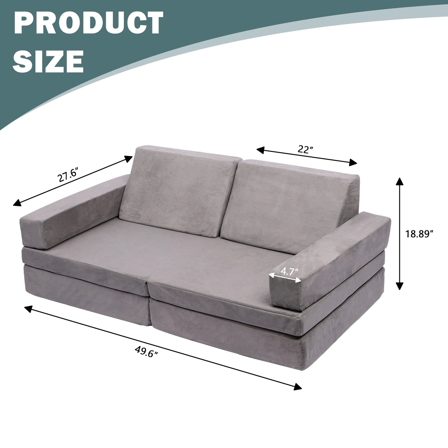 Tolead 6-Piece Modular Imaginative Furniture Play Set, Couch, Sectional Sofa, Gray