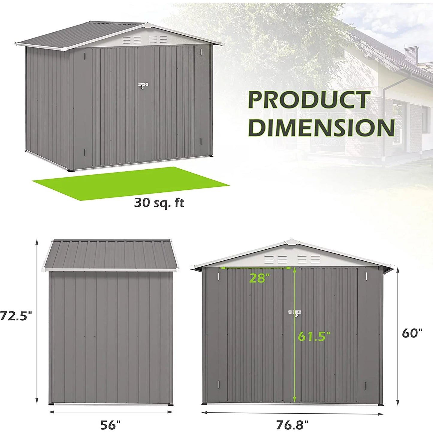 Tolead 6' x 4' Metal Outdoor Galvanized Steel Tools Storage Building Shed, 30 sq ft, Dark Gray
