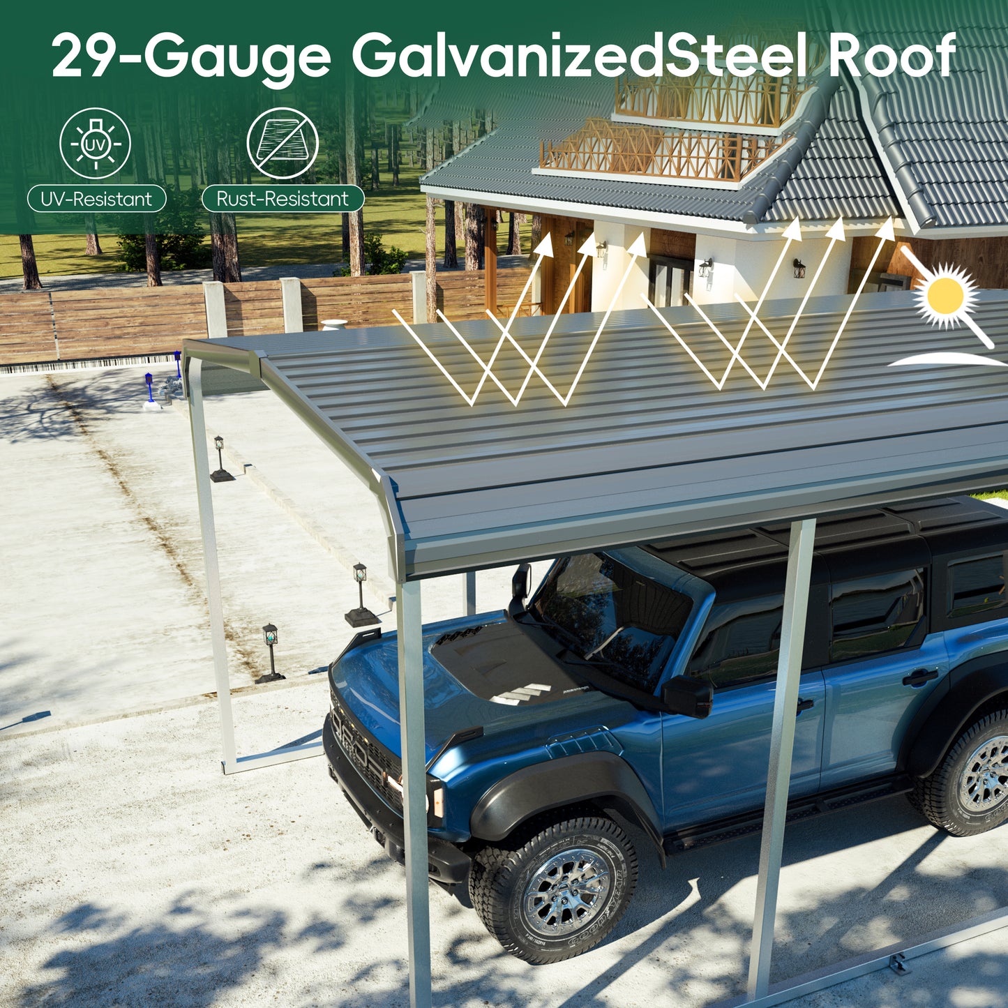 Tolead 12' x 20' Outdoor Metal Carport, Heavy Duty Galvanized Steel Car Canopy for Truck, SUV, Boat, Grey