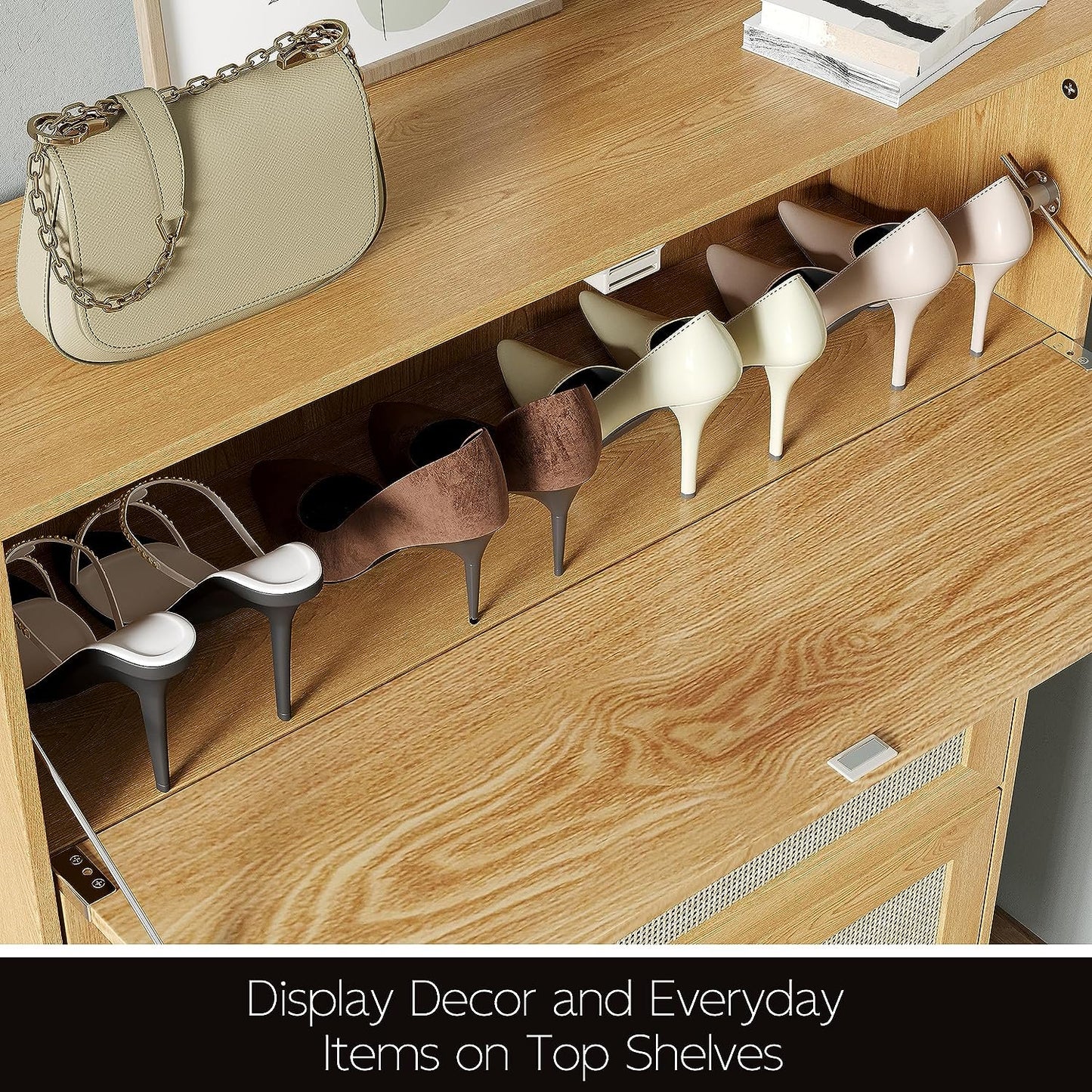 Tolead Nature Rattan Shoe Cabinet for 20 Pairs with Drawers and Shelves