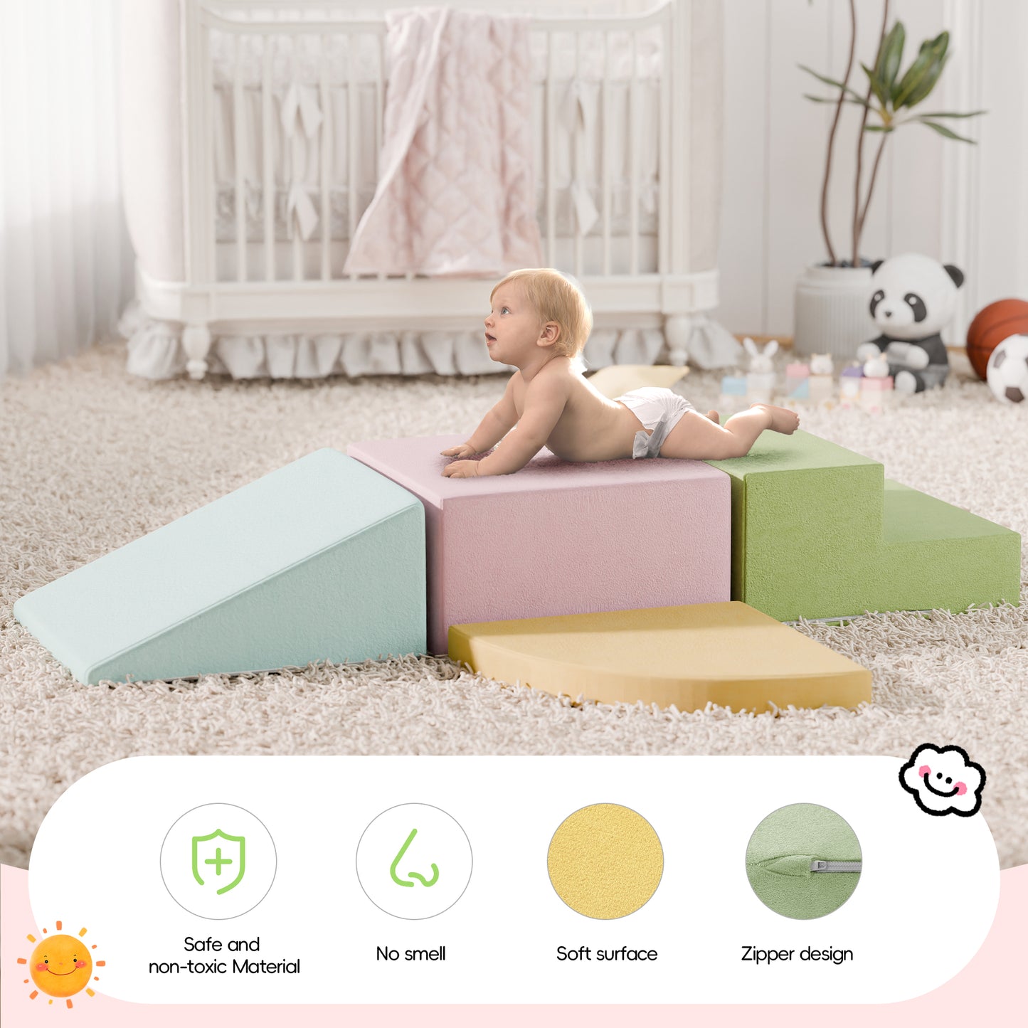 Tolead Climb Foam Blocks for Toddler, 4-Piece Kids Soft Climb and Crawl Foam Block