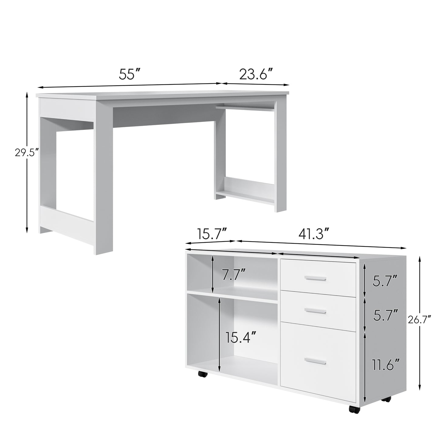 Tolead L-Shaped Desk with Drawers and 2 Shelf, 55 Inch