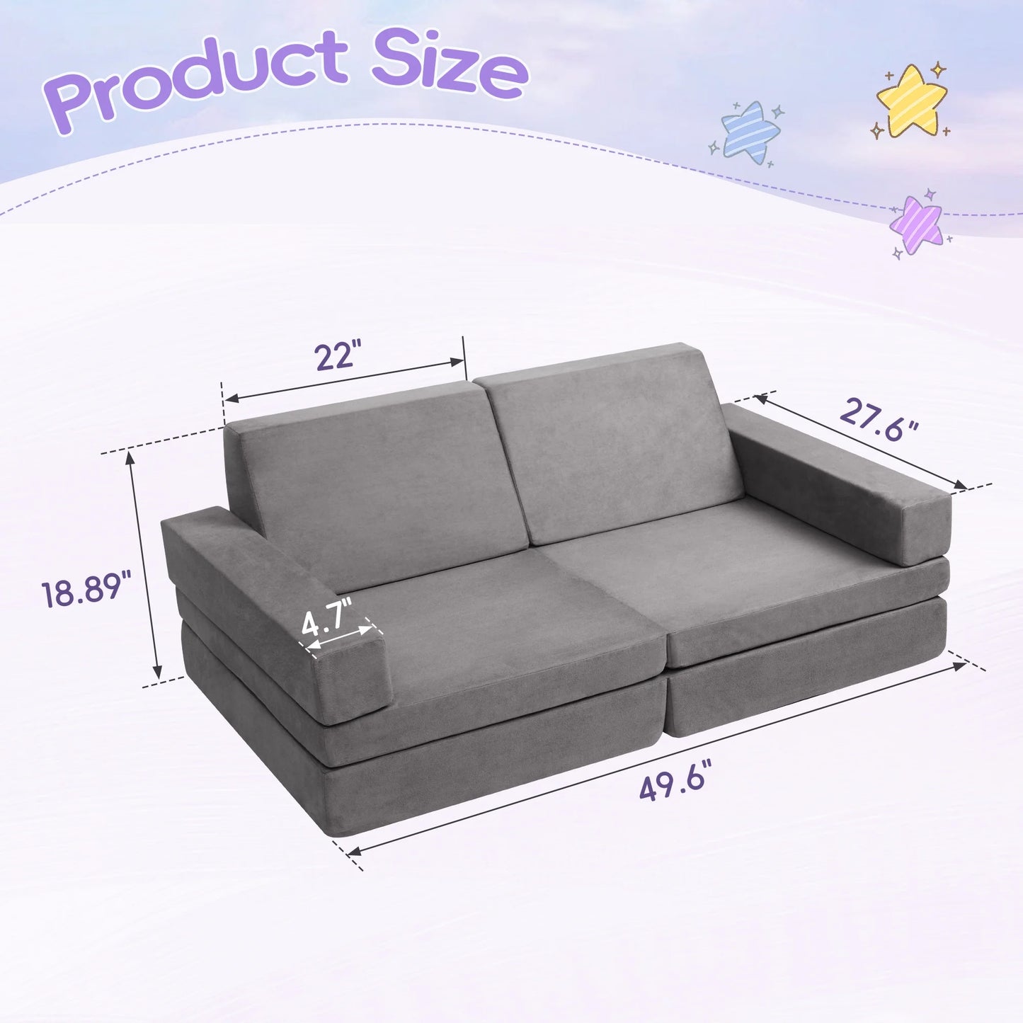 Tolead 6pcs Modular Kids Play Couch Child Sectional Sofa, Imaginative Furniture Play Set, Gray