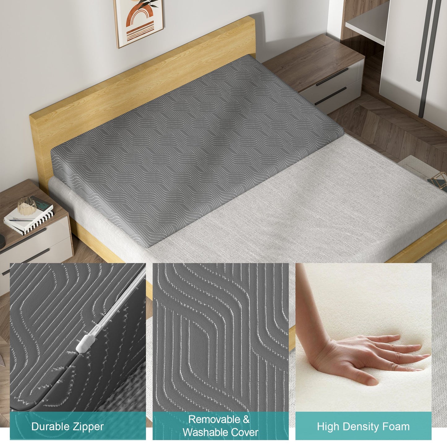 Tolead 7.5 Inch Bed Inclined Mattress Topper Wedge Pillow with Washable Cover, Sleeping