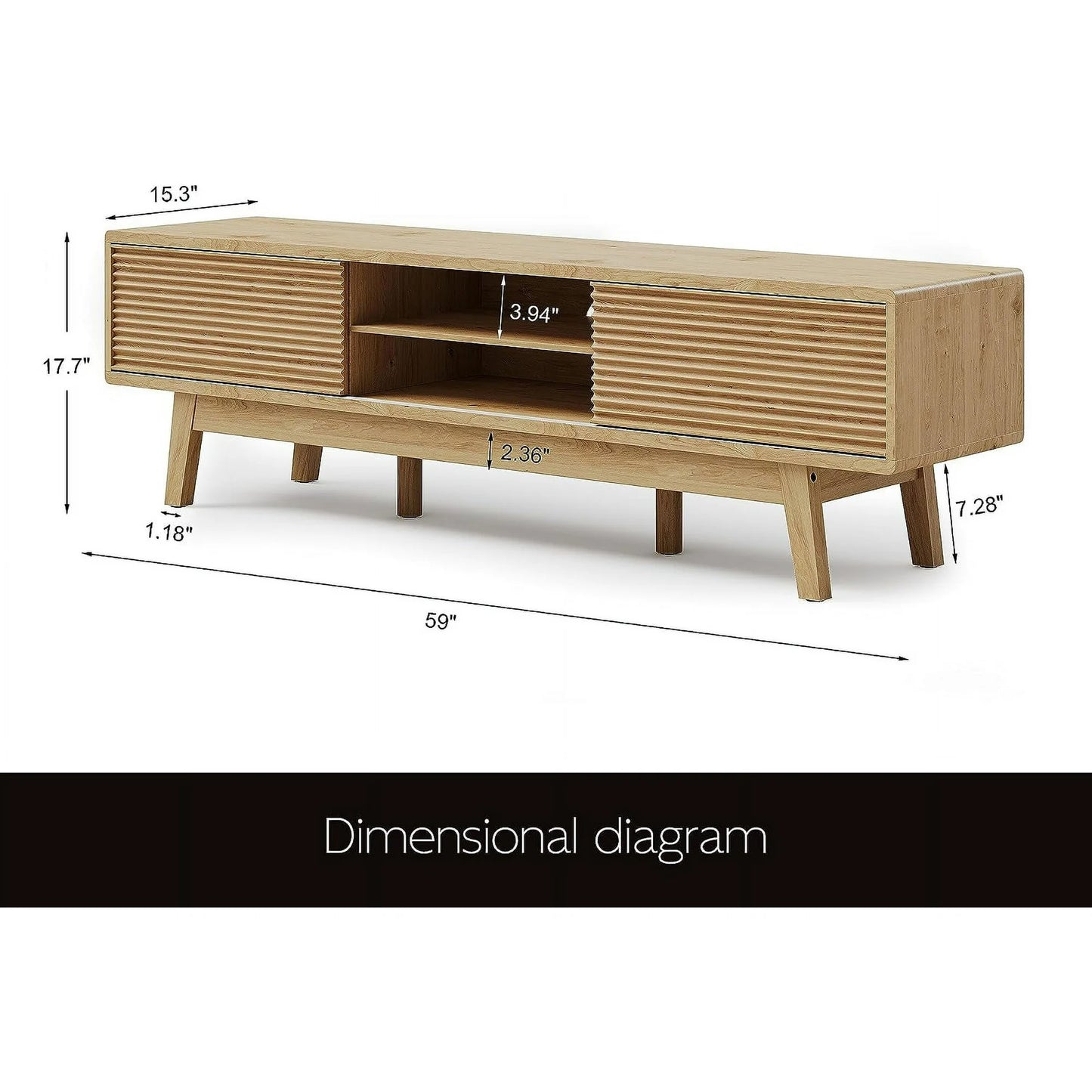 Tolead 59" Low Profile Boho Wooden TV Stand up to 65" TV with Natural Wood Sliding Doors